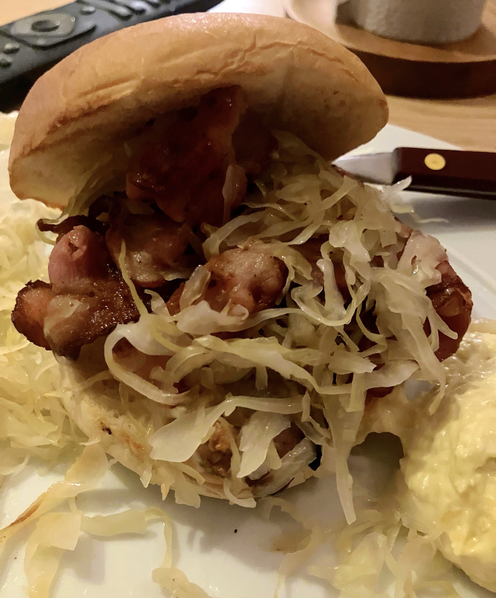 Indulging in a Delicious Pork and Kraut Sandwich