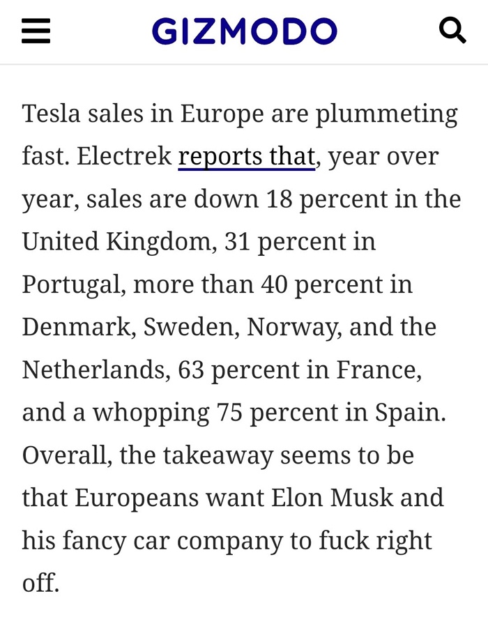 Tesla Sales in Europe Are Taking a Nosedive