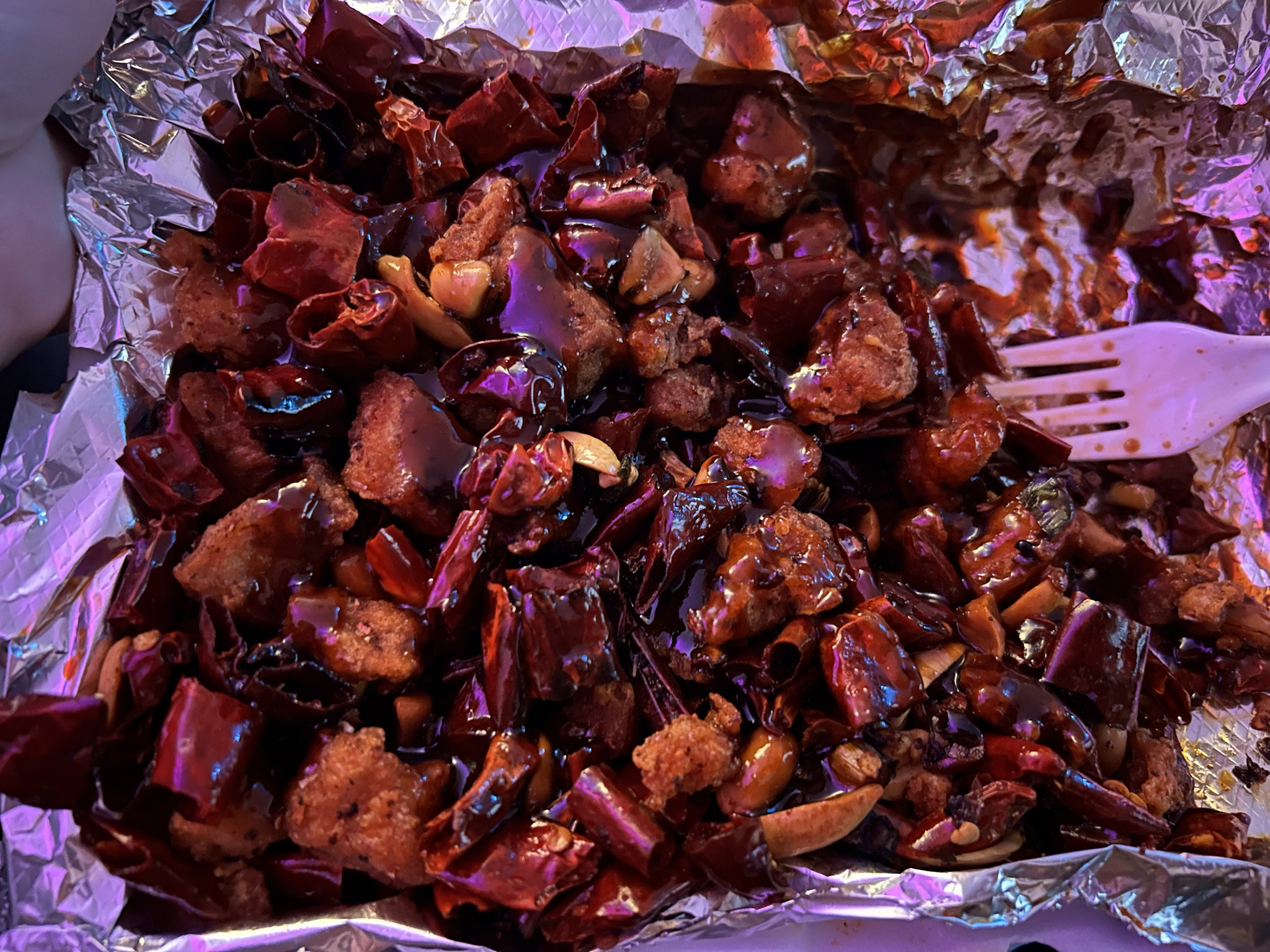 Szechuan Gourmet in Cleveland really missed the mark with their chicken-to-pepper ratio, and it was served dry—thankfully, I added some hoisin to save the day!