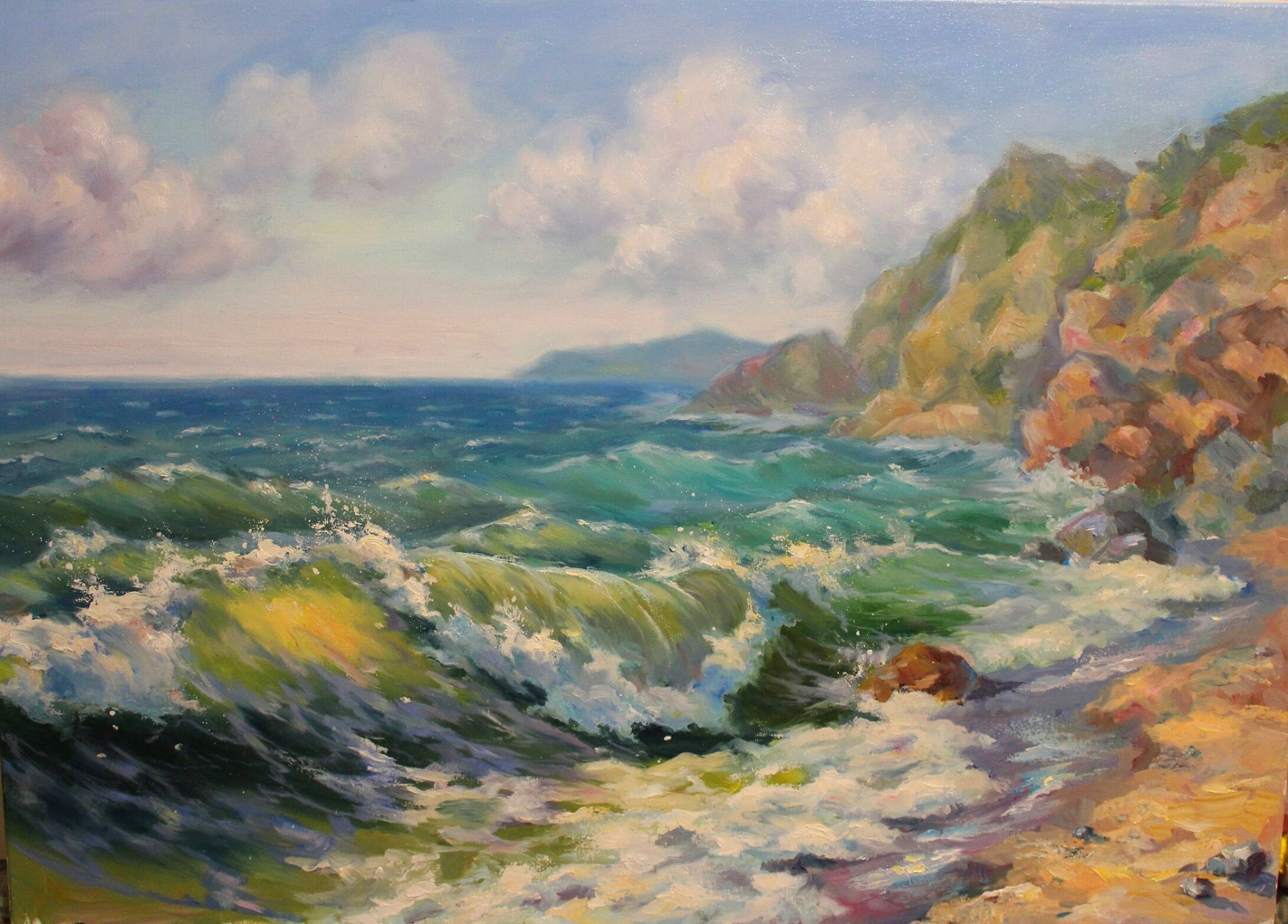My Oil Painting: A Beautiful Green Wave on Canvas