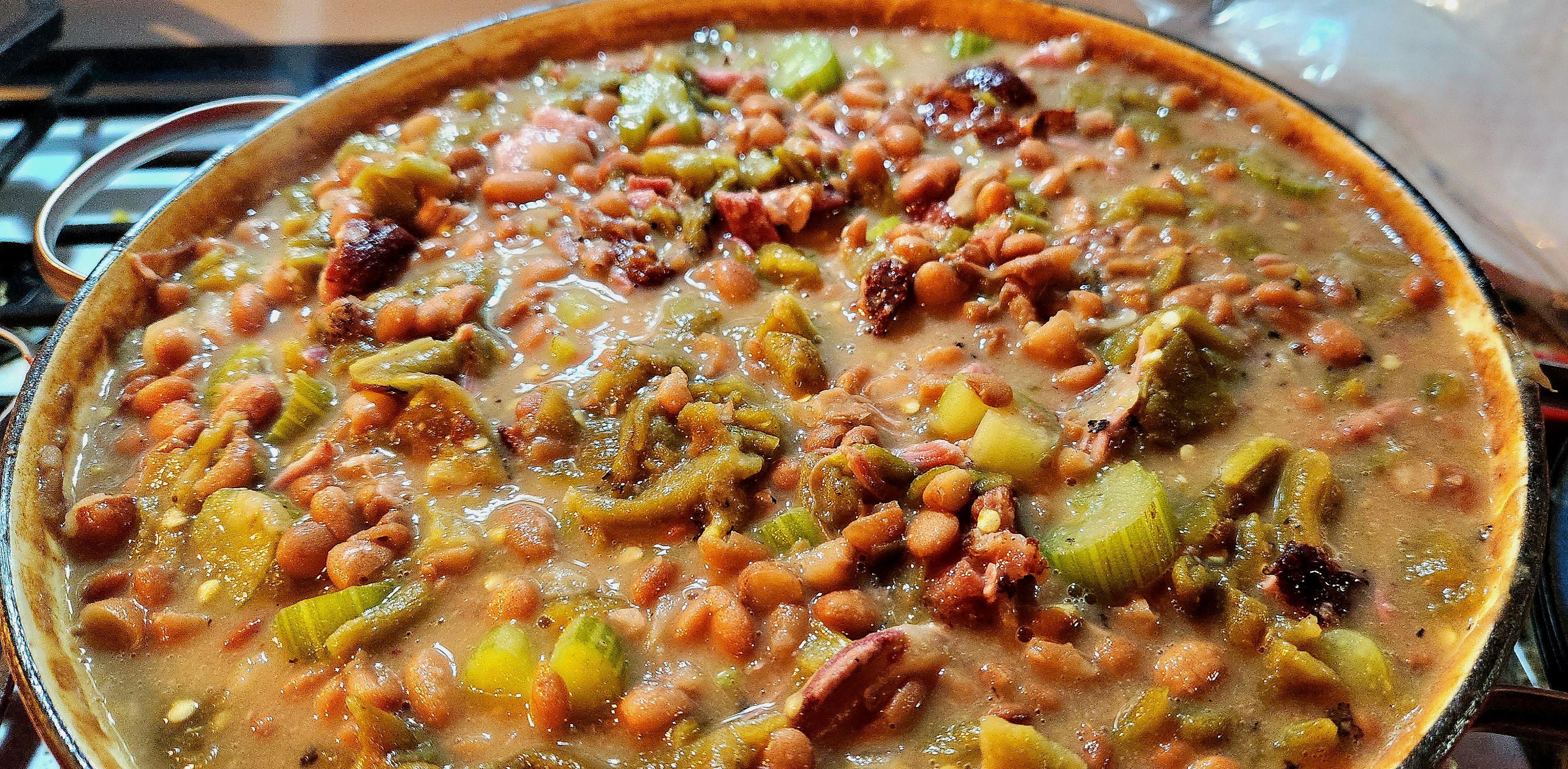 A Flavorful Medley: Hatch Chiles, Pinto Beans, and Smoked Pork Neck