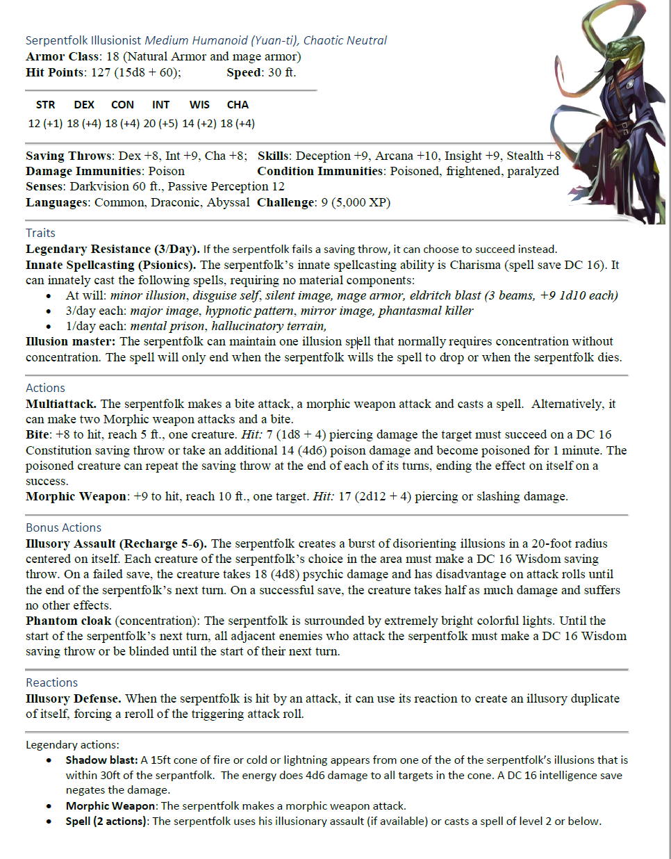 Encountering the 5e Serpentfolk Illusionist CR9