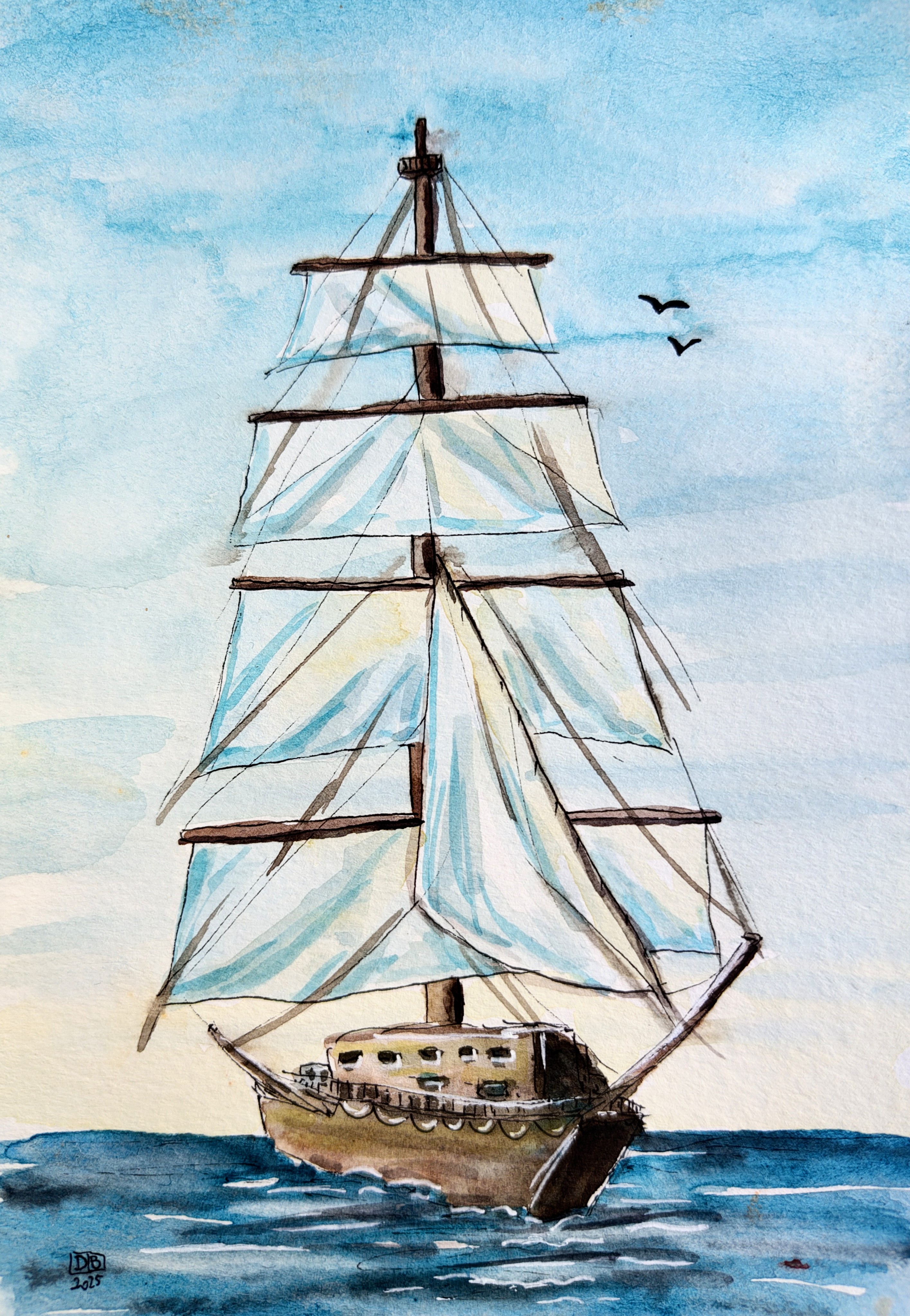 A Beautiful Watercolor Impression of a Sailboat