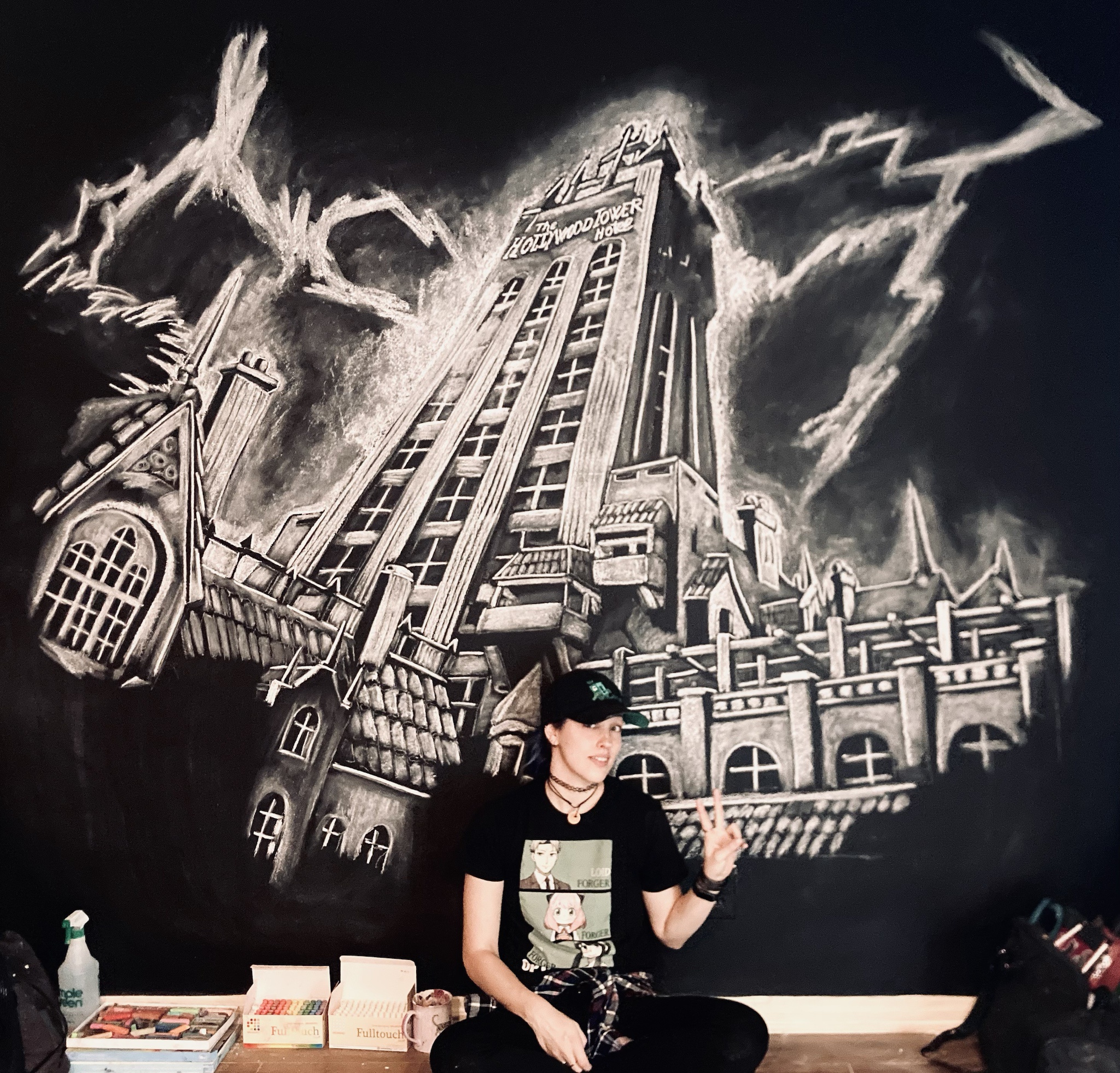 Incredible chalk art of the Tower of Terror!