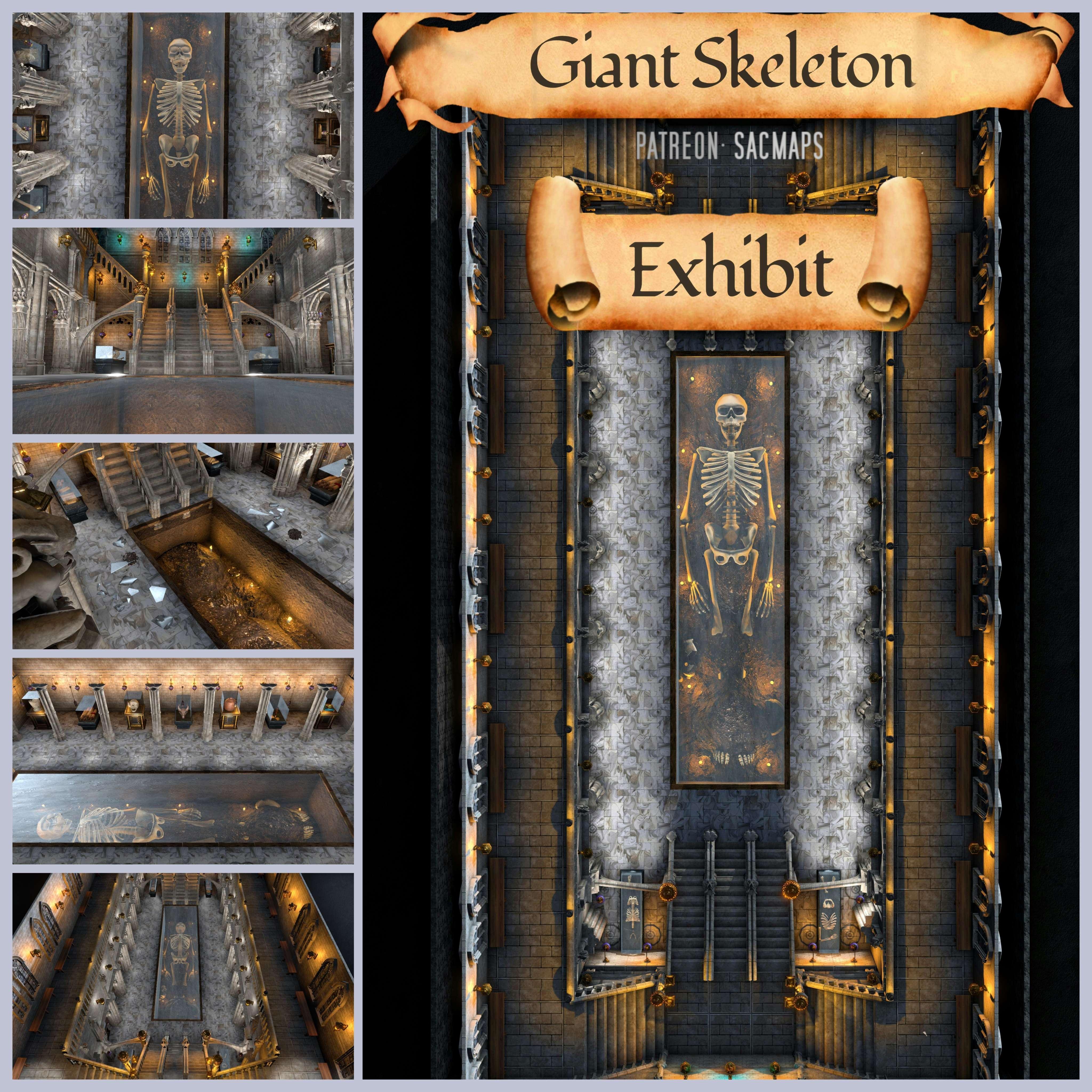 Giant Skeleton Museum Exhibition: Free DnD and TTRPG Maps Await!