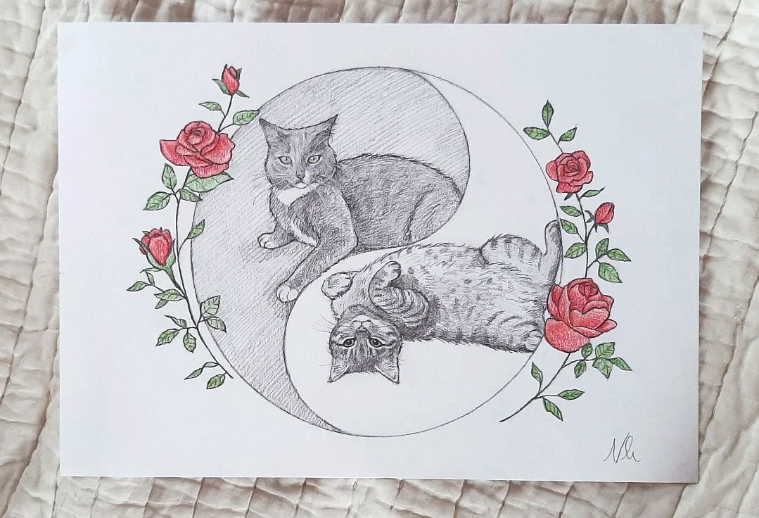 Commissioned Art of Two Adorable Opposite Floofs