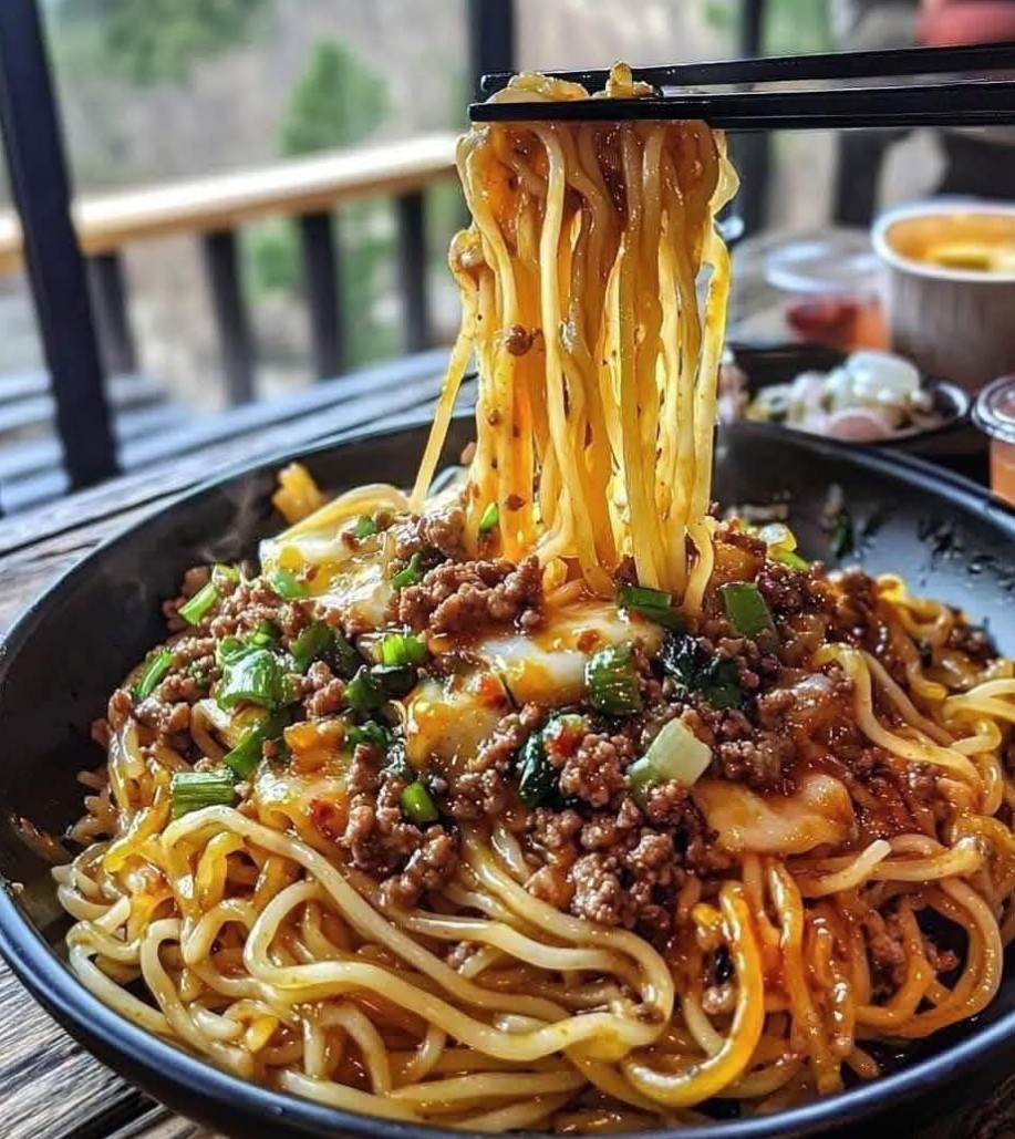 Savory Mongolian Noodles Loaded with Ground Beef