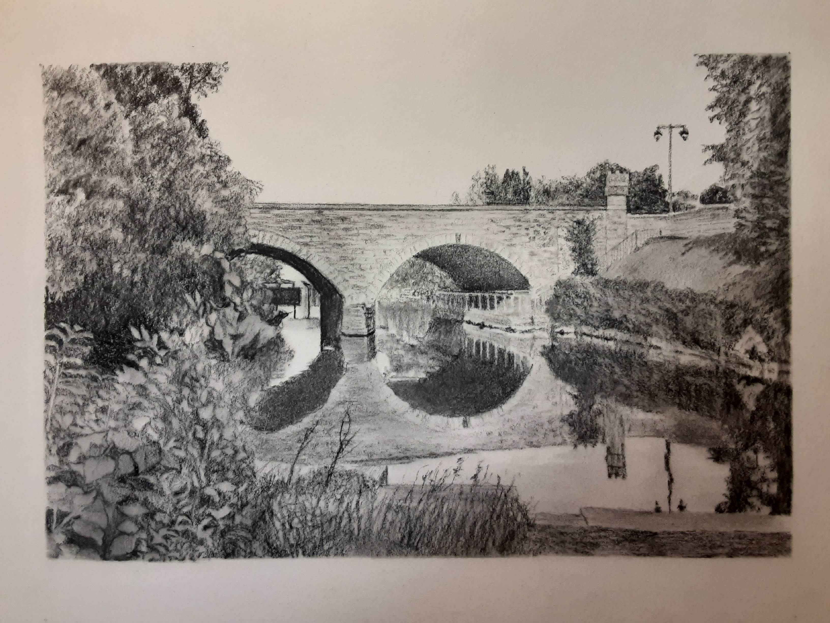 A Charcoal Sketch of Stratford ON's Avon Bridge: A Work of Art