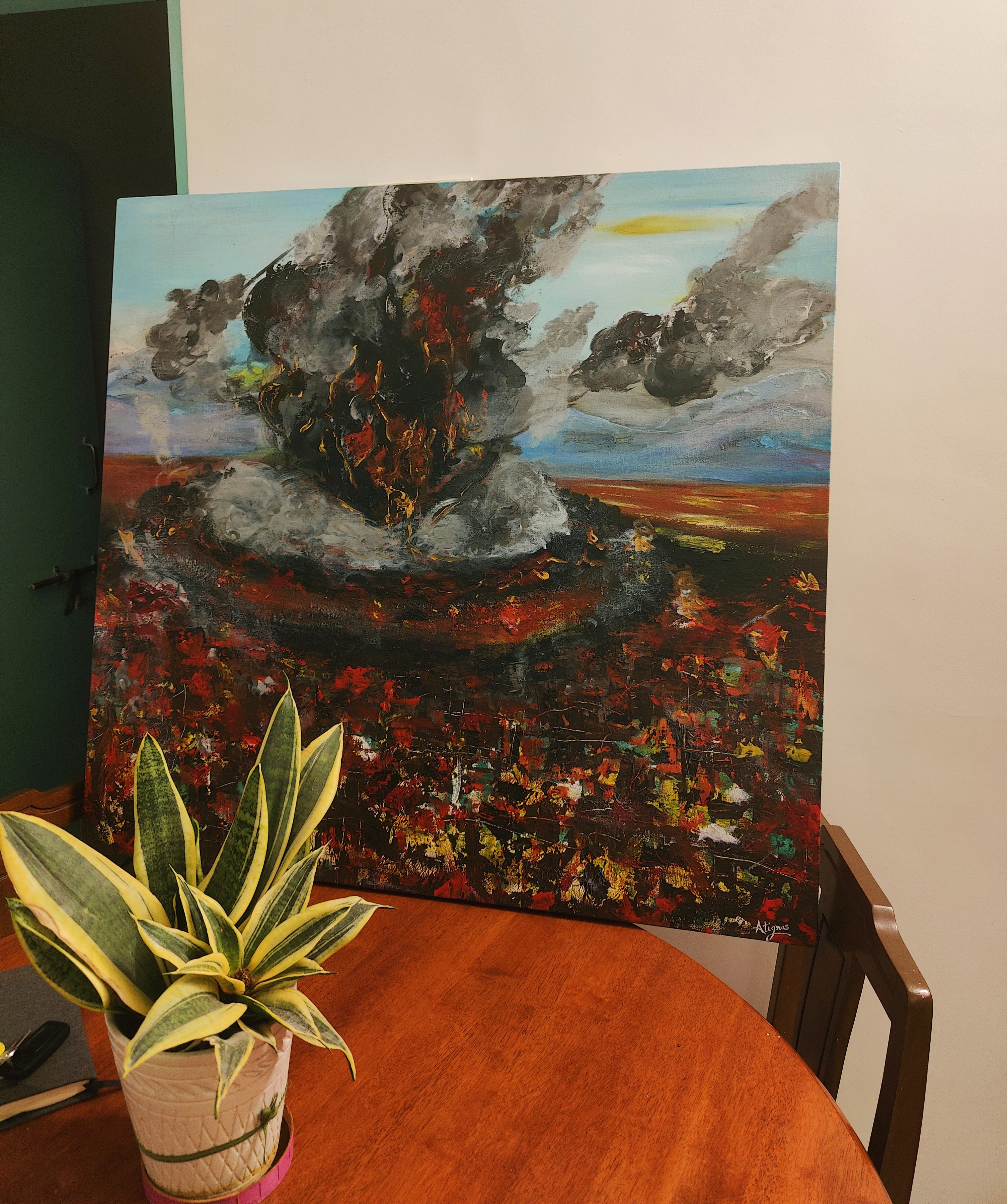 Check out some of my old artworks! I've created a cozy art display at home.
