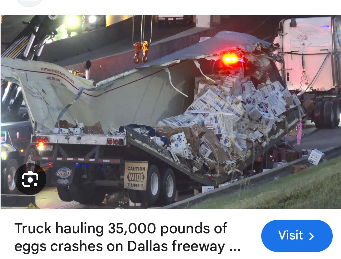 A truckload of eggs has met with an unfortunate crash!