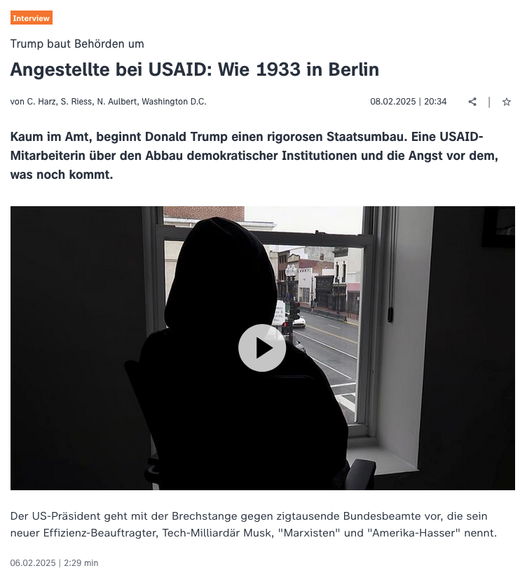 USAID Employee Reflects: A Moment Echoing Berlin in 1933 (German News ZDF)