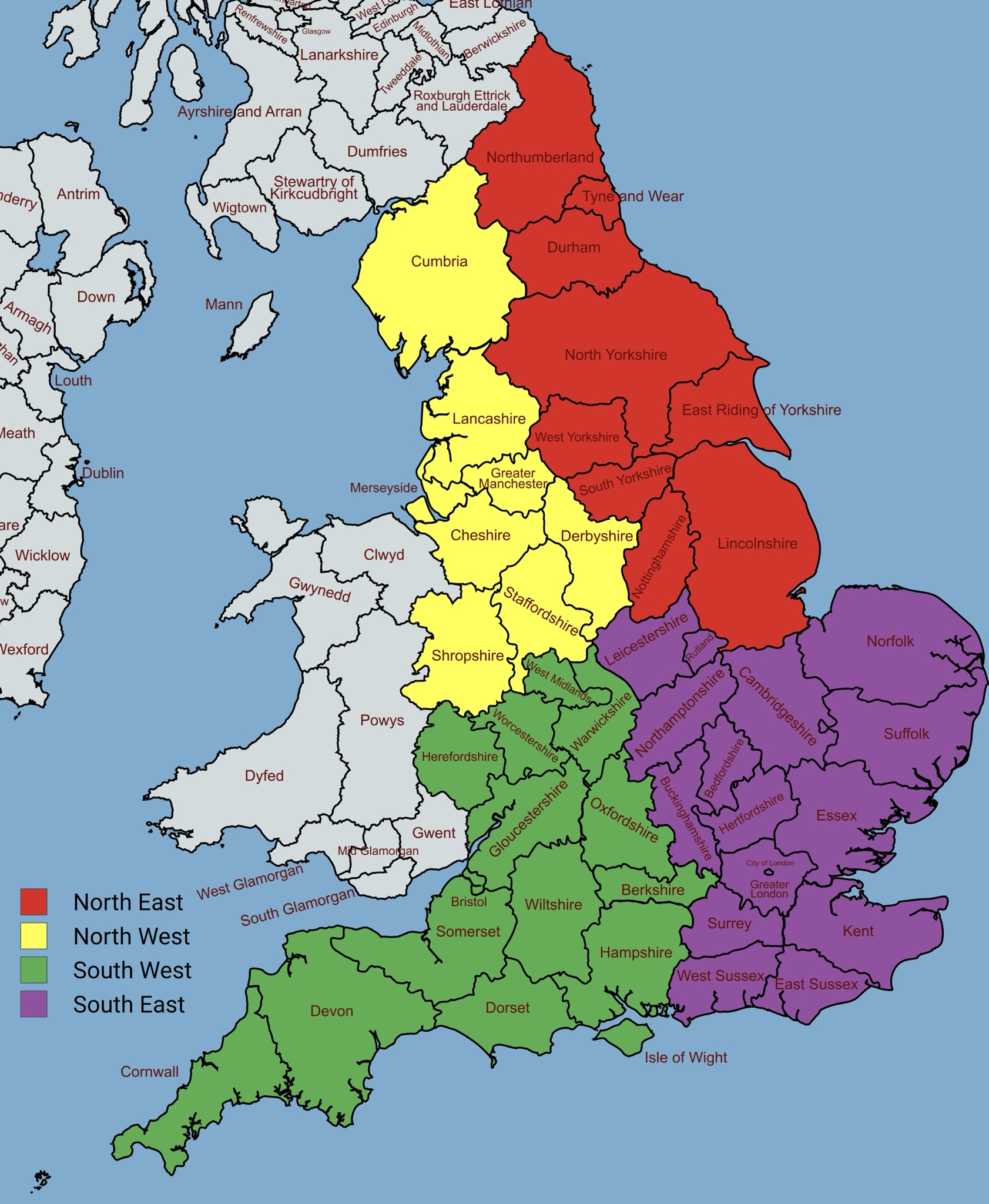 Imagine if England was divided into just four regions: North-East, North-West, South-West, and South-East.