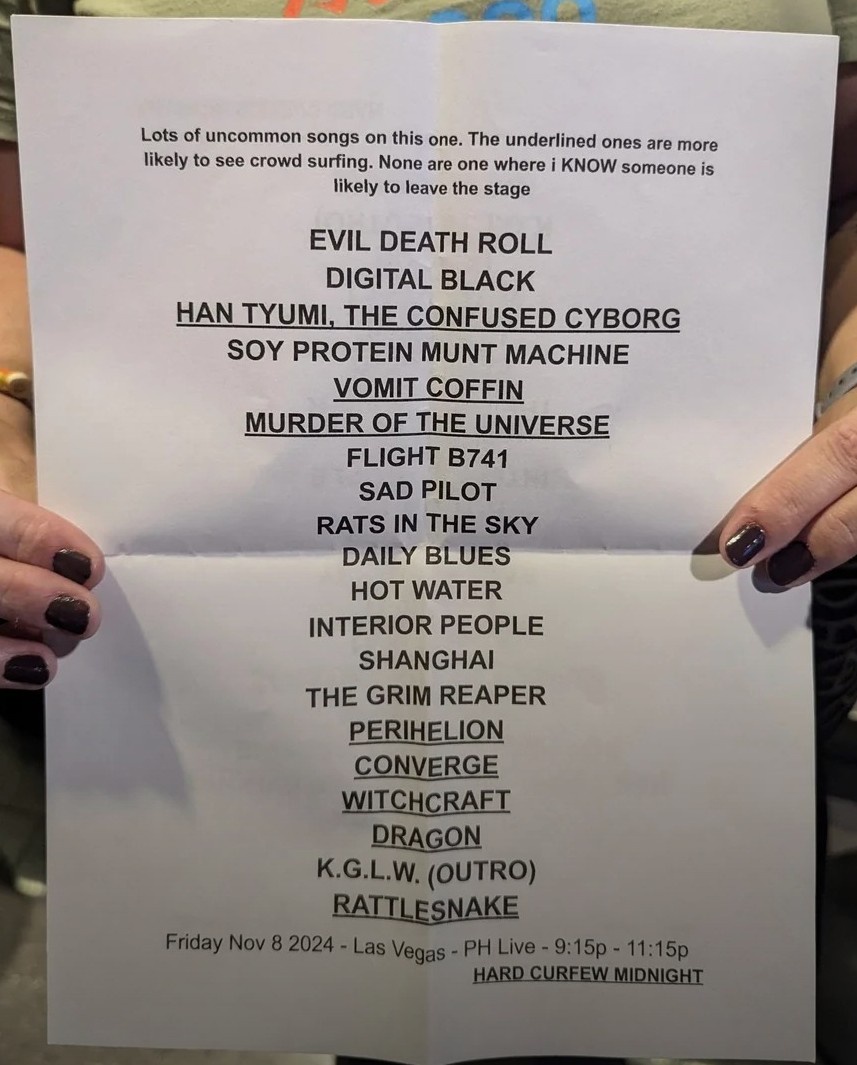 Setlist from King Gizzard's Vegas show on 11-08-24