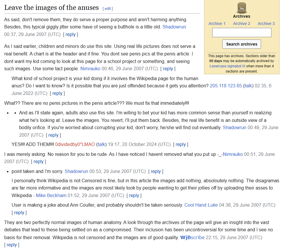 Exploring the Wikipedia Talk Page for the Human Anus Article