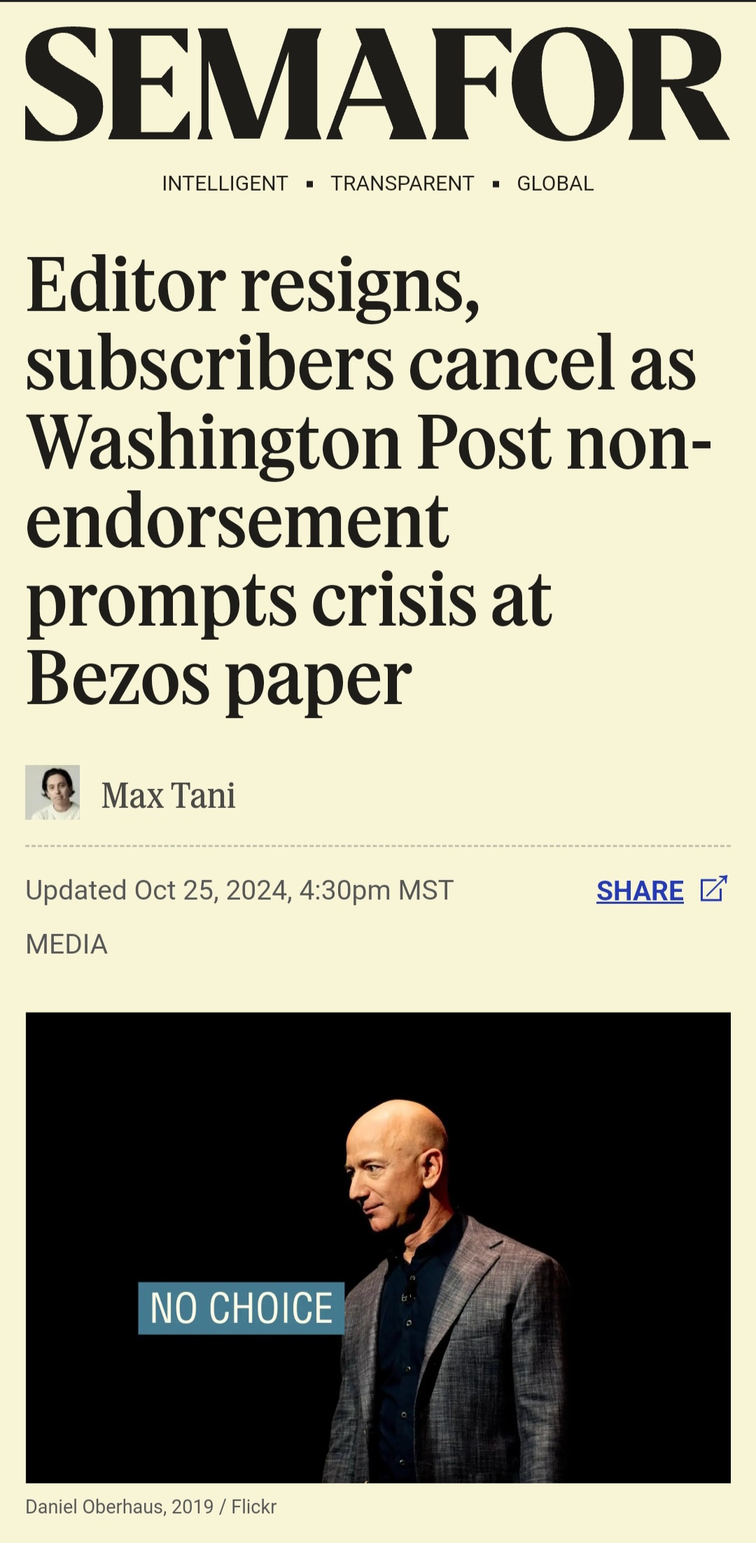 He called it cowardice, with democracy paying the price, and warned that Trump might see this as a green light to further intimidate @jeffbezos and others.