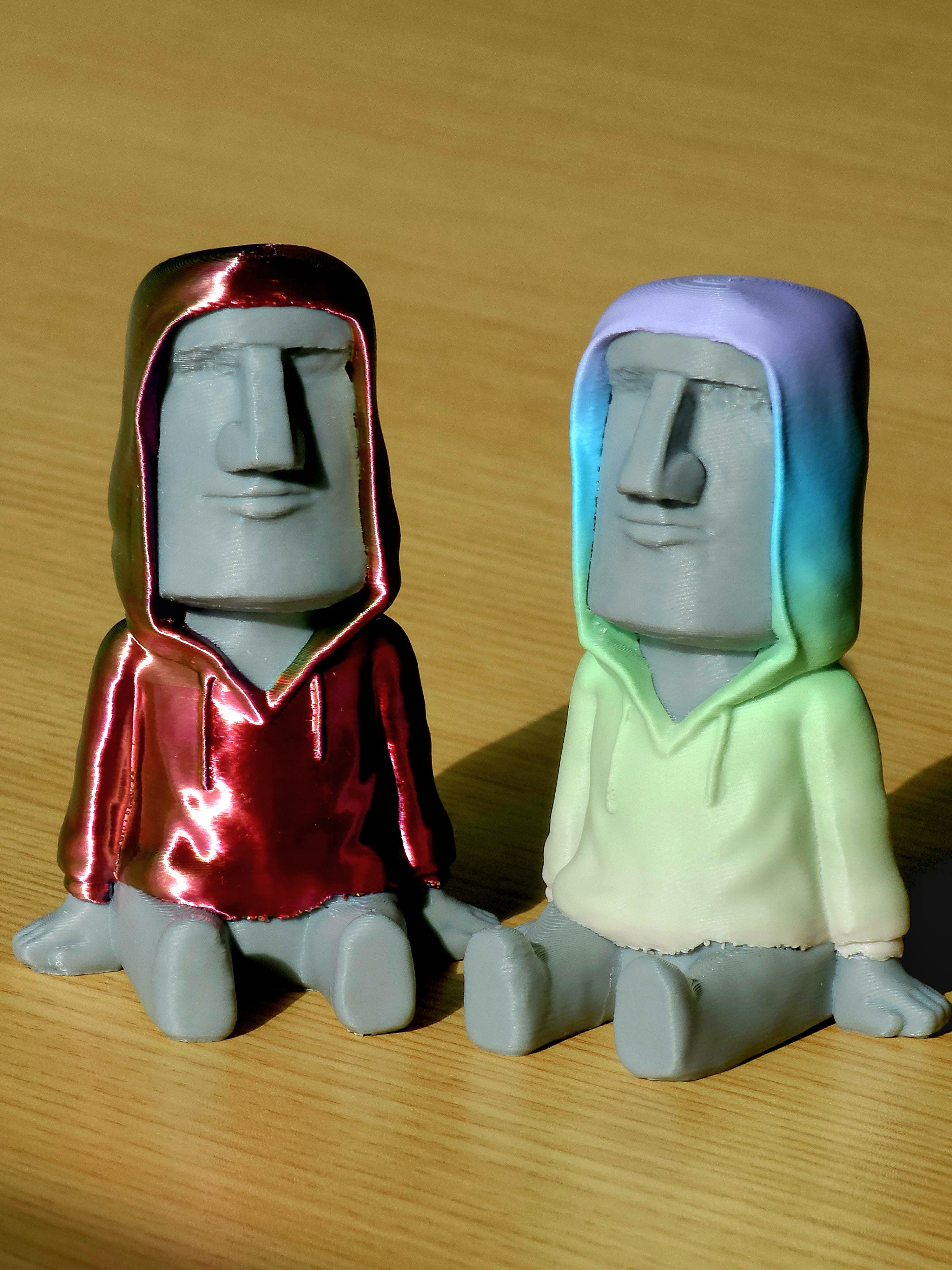 3D Printed Moai Rocking a Modern Hoodie