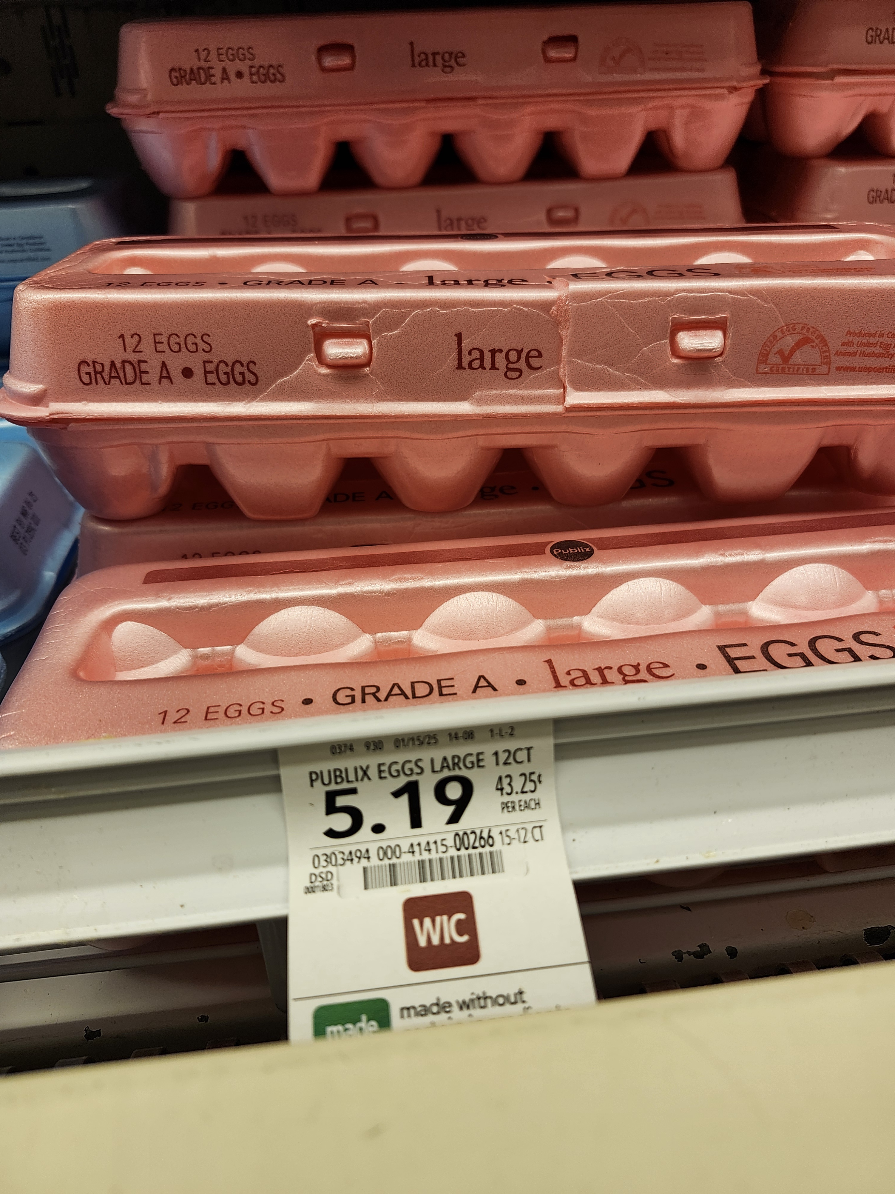 Egg Prices at Publix in Clearwater, Florida on 1/24