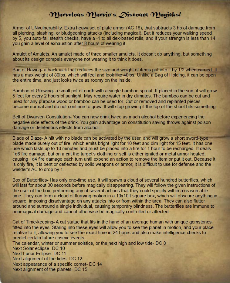 Discount Magic Items: Mostly Homebrew, Suggestions Welcome!