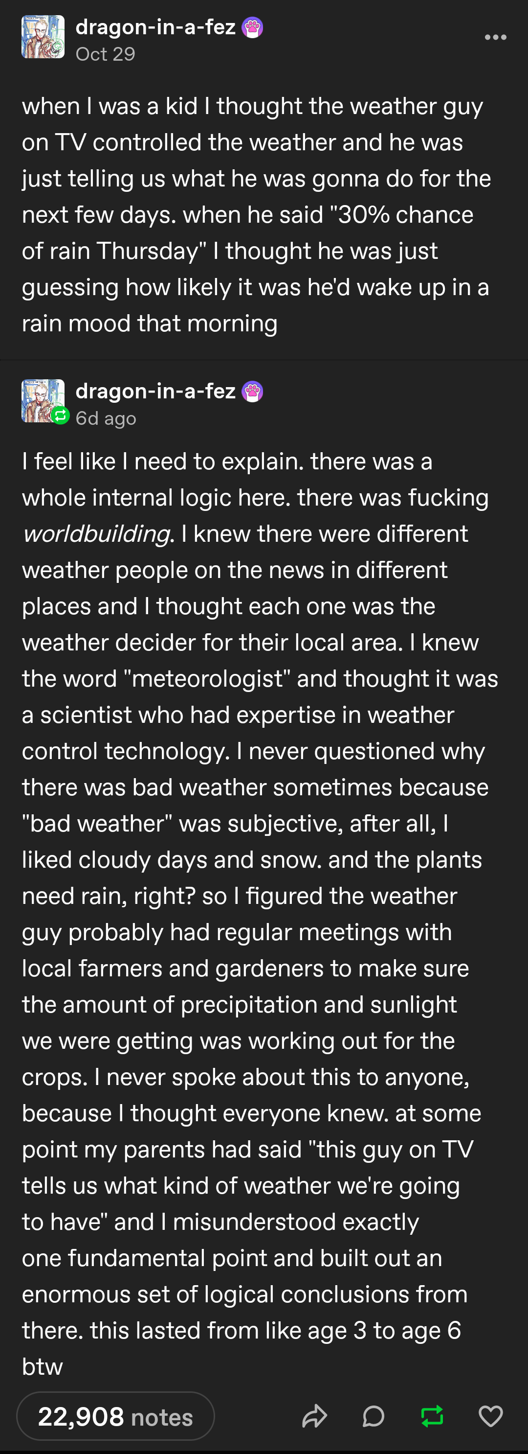 As a Kid, I Thought the Weather Man Controlled the Weather