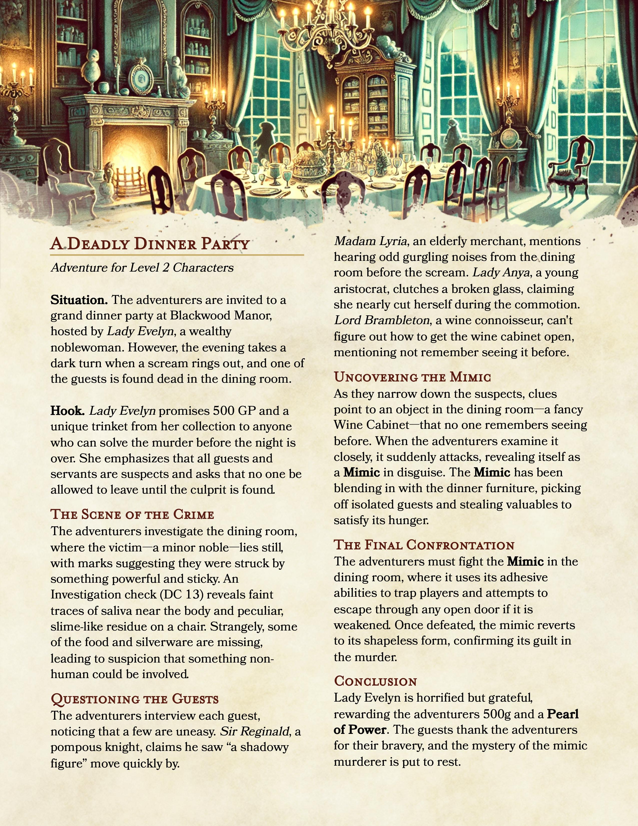 Level 2 Adventure: Surviving the Deadly Dinner Party