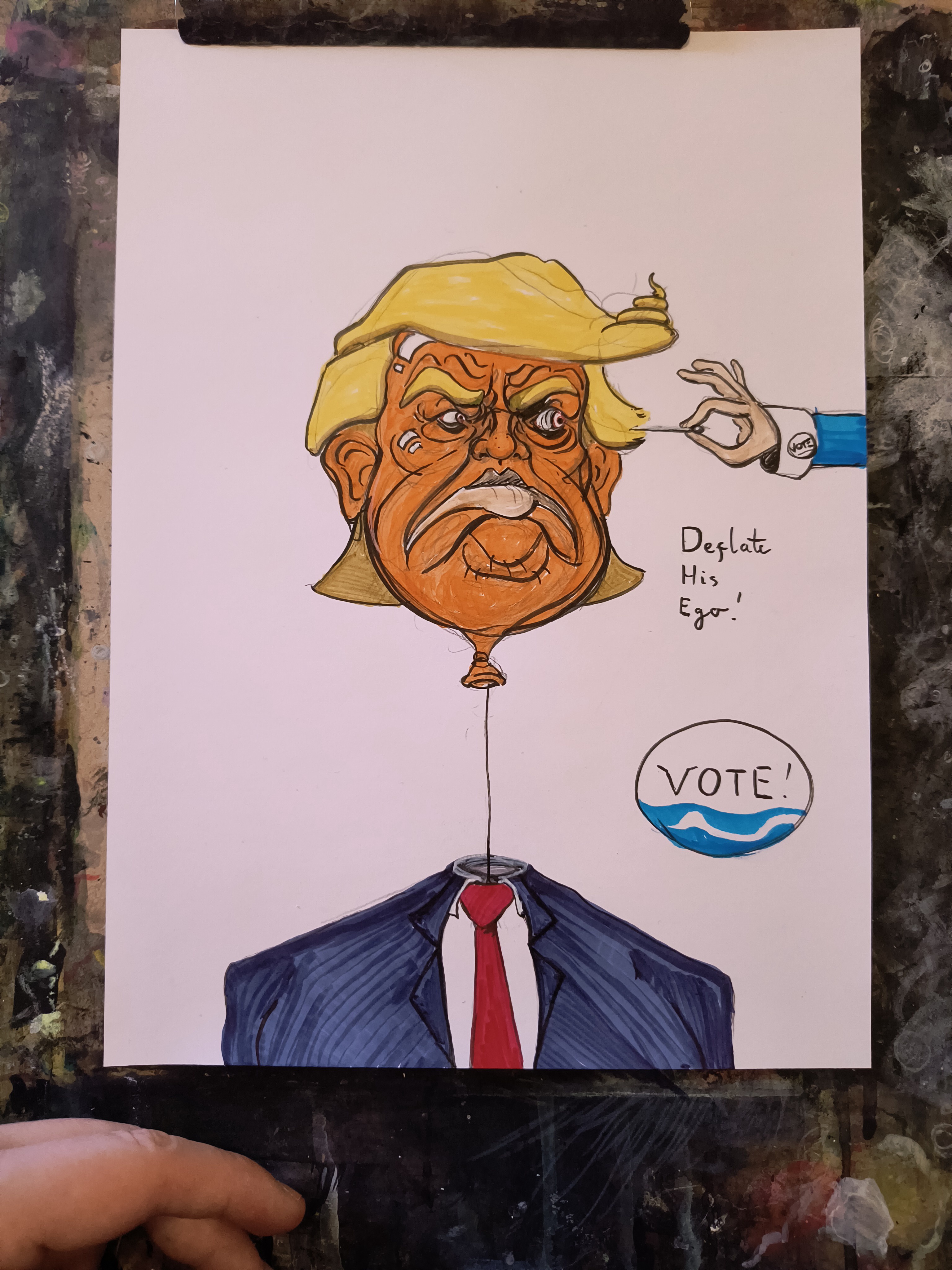 A Colorized Rough Sketch of Trump's Inflated Ego