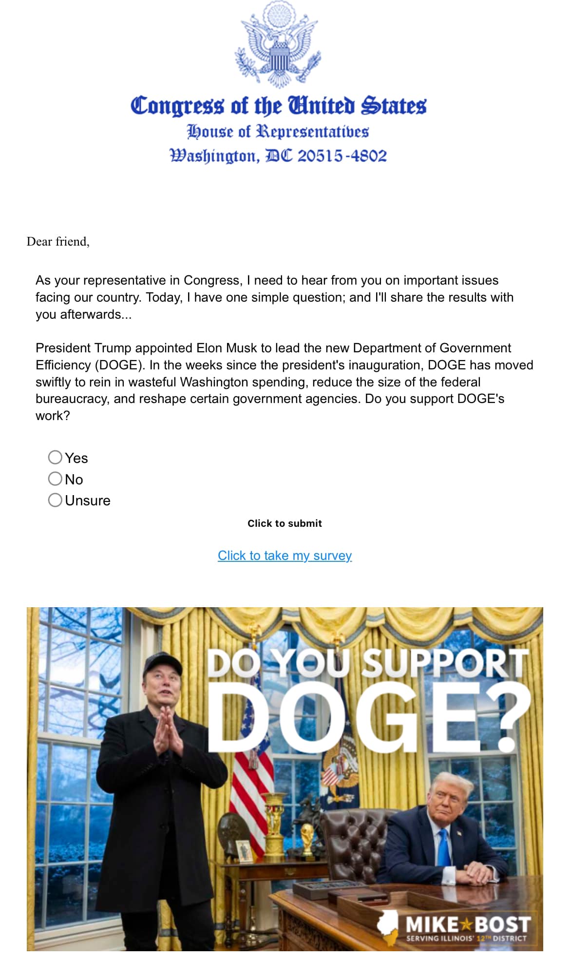 Calling all IMGUR users: Help my GOP Congressman understand how we feel about DOGE!