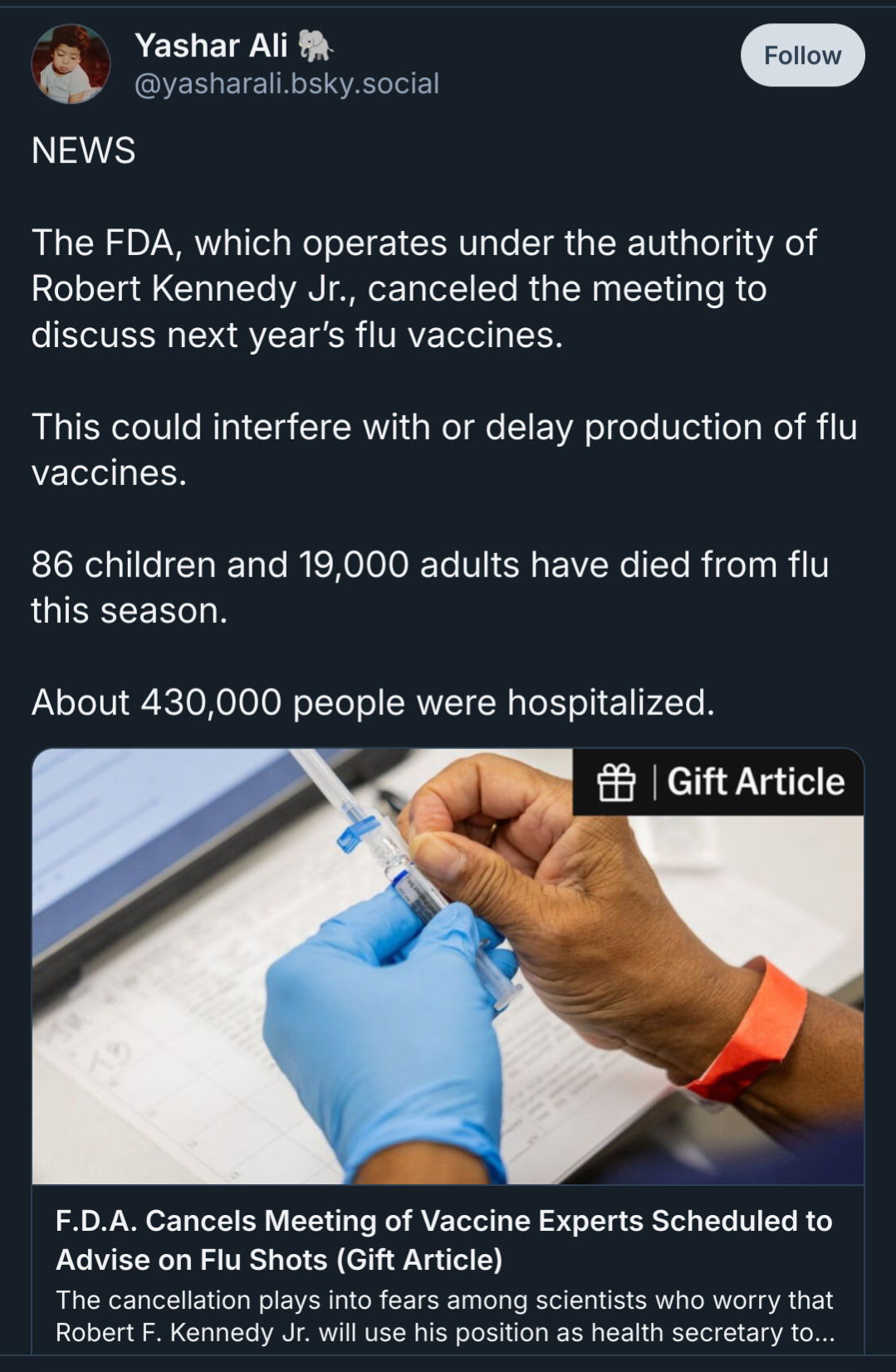 RFK Jr. Cancels 2025 Flu Vaccine Meeting at the FDA