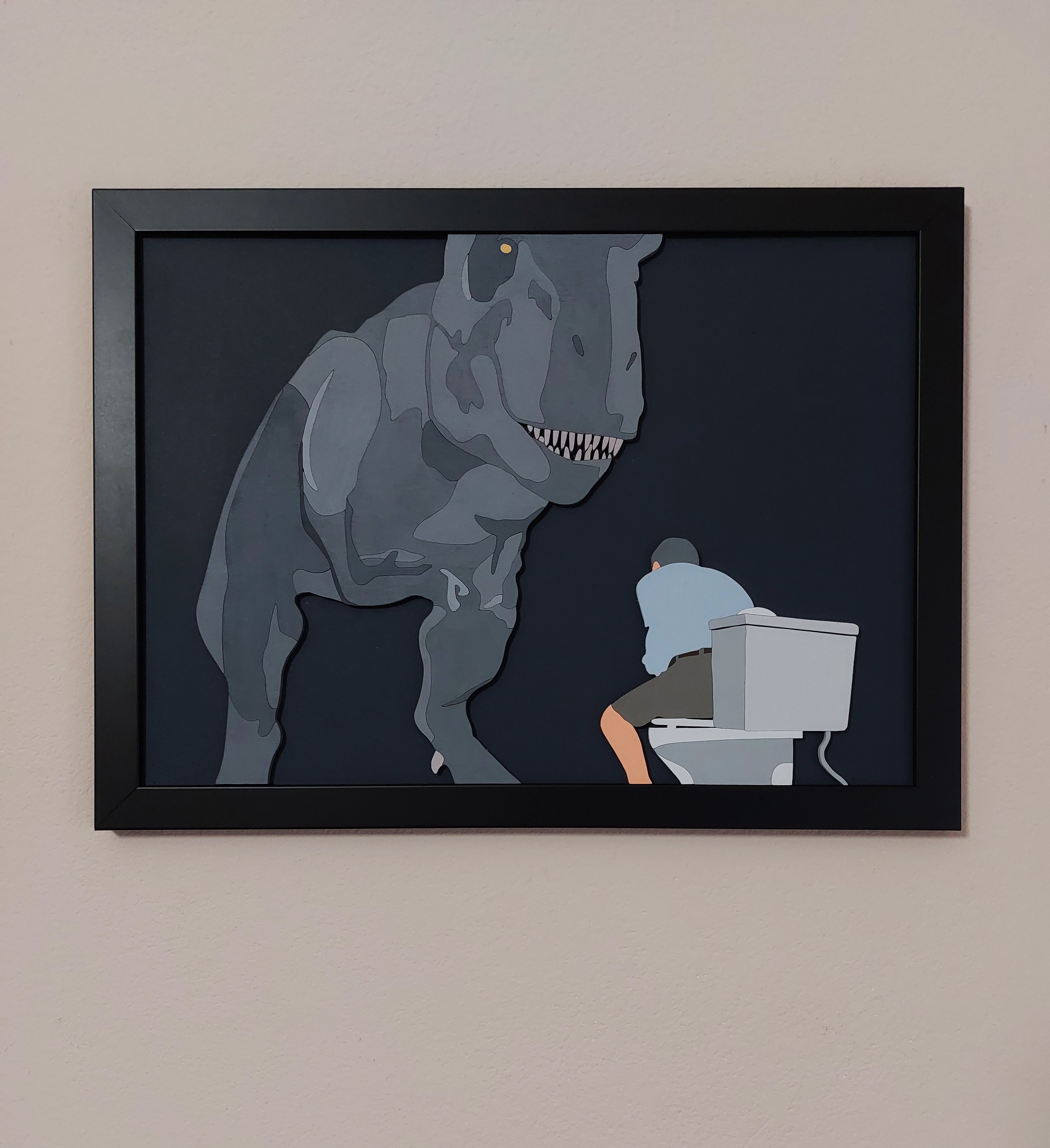My Scroll Saw Masterpiece: Jurassic Park Toilet Scene Wall Art