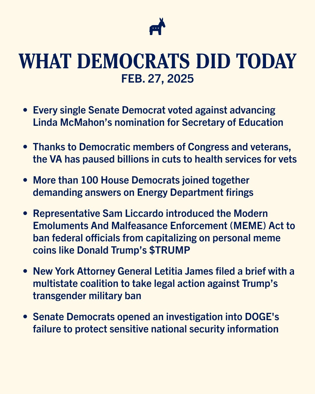 A recap of what the Democrats did today - February 27.