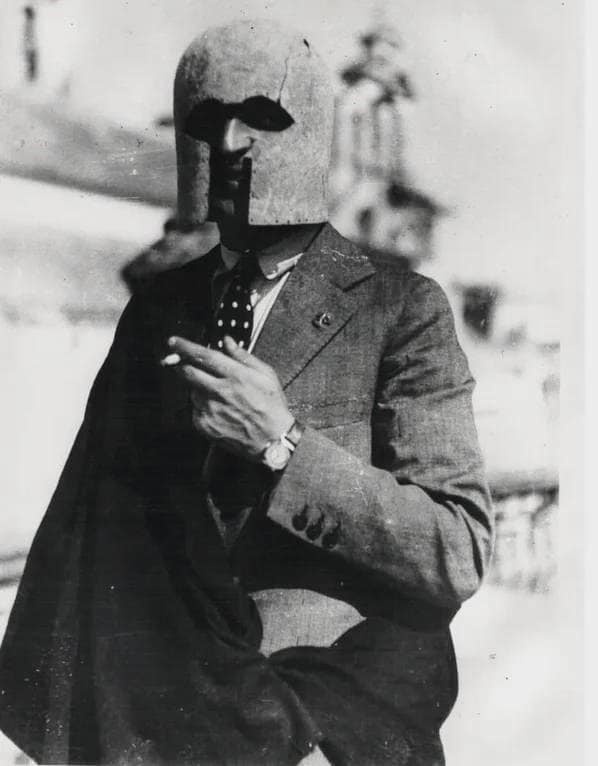 Spanish Archaeologist Manuel Esteve Sporting a Corinthian Helmet He Discovered in 1938