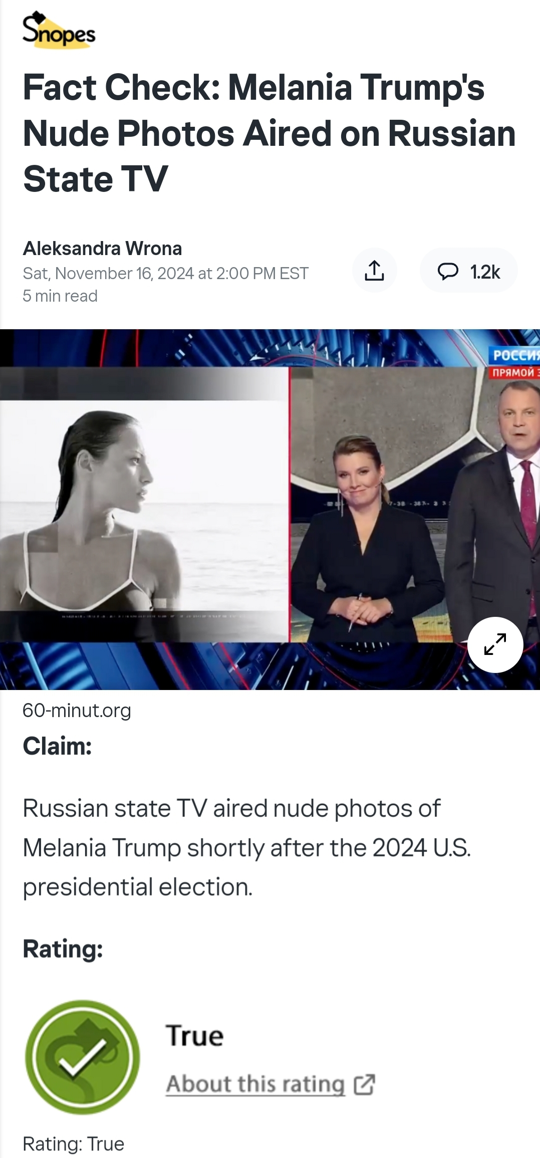 Breaking News: Controversial Nude Photos of the Republican President-Elect's Wife Air on Russian TV - November 2024