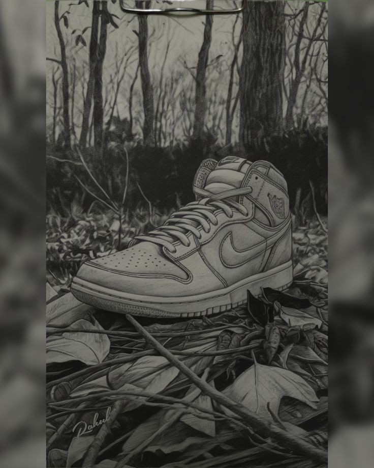 A Stunning Black and White Pencil Sketch of the Iconic Air Jordan 1 Mid: A Tribute to Sneaker Culture