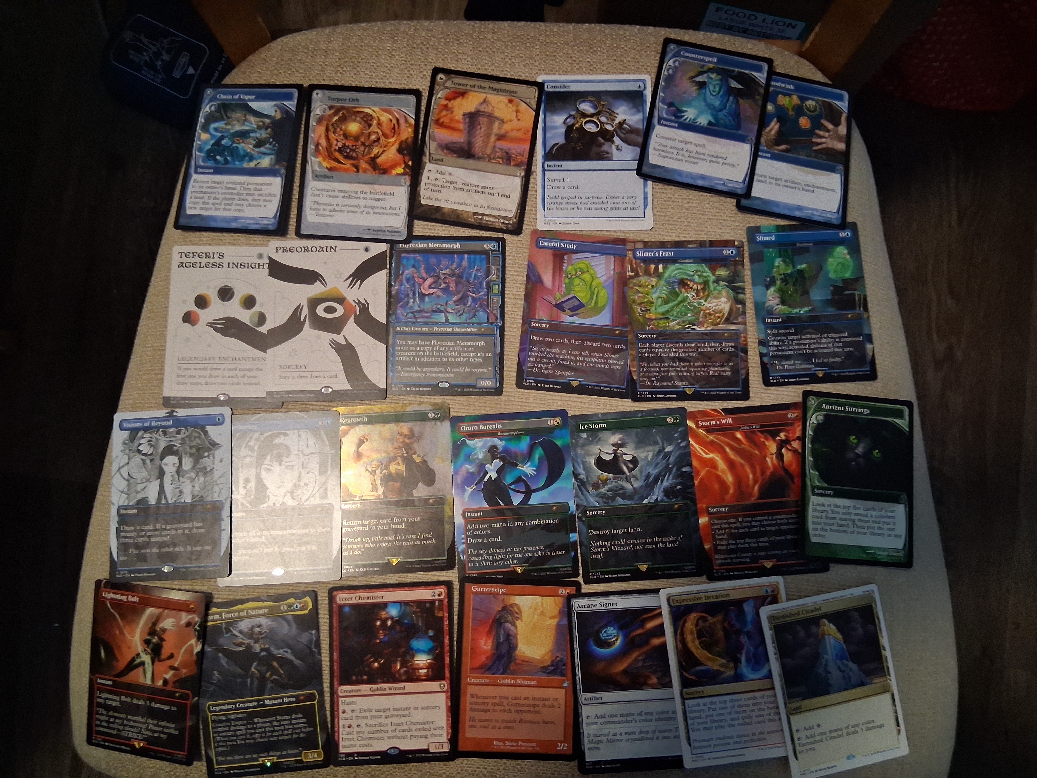 Finally breaking out my MTG secret lairs to build my Storm Force of Nature deck. They look amazing!