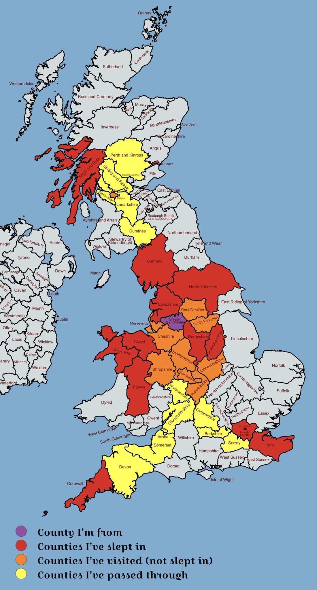 Counties I've Explored in the UK