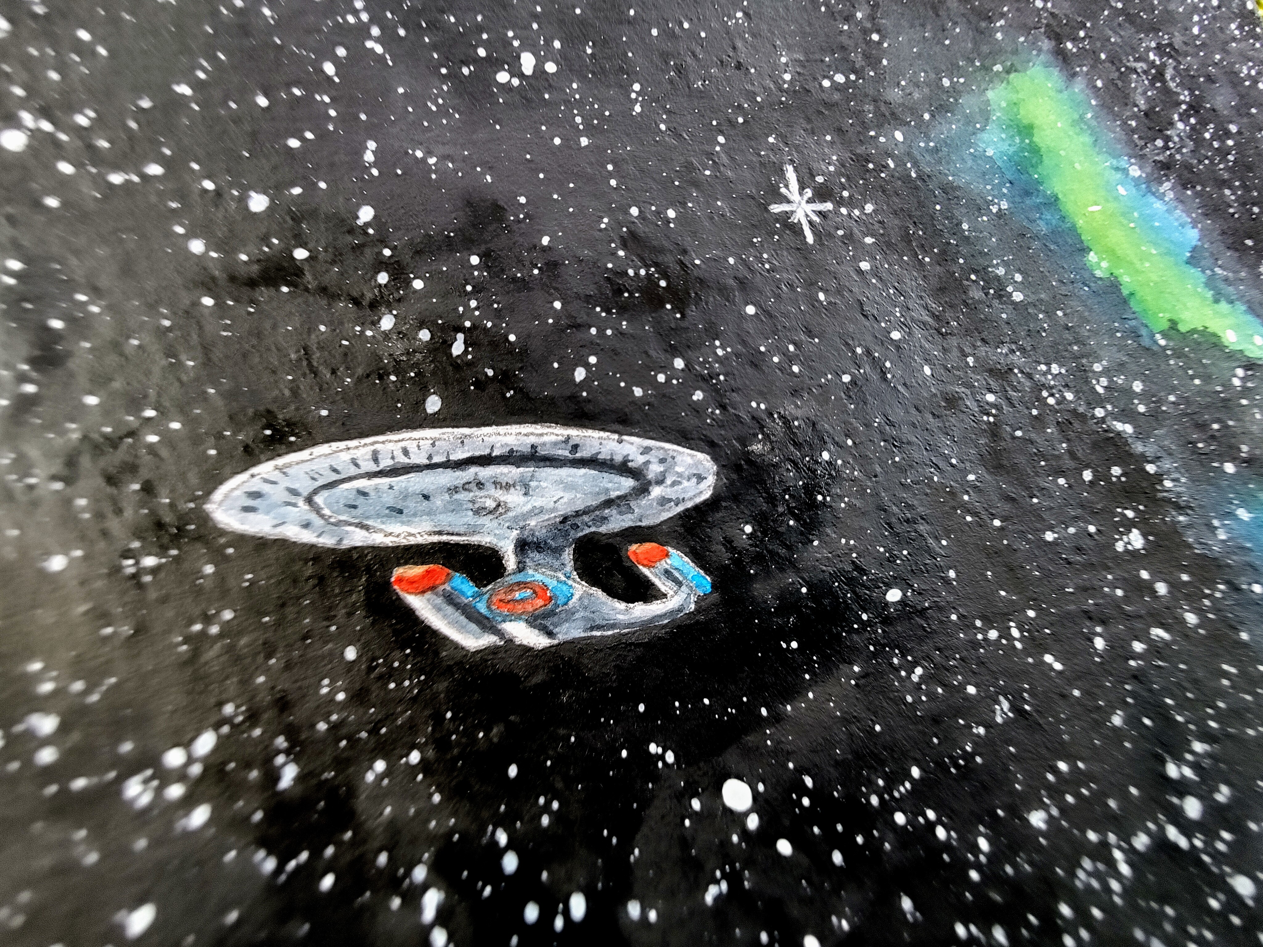 A Stunning Watercolour of the Enterprise NCC-1701-D in Orbit