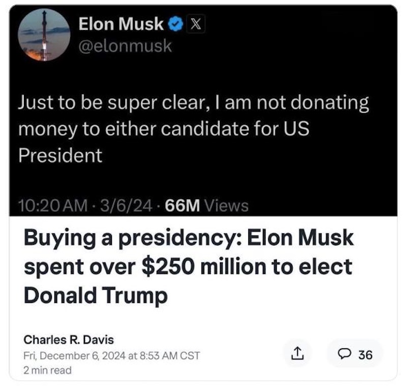The Price of Power: Elon Musk's $250 Million Bet on Trump