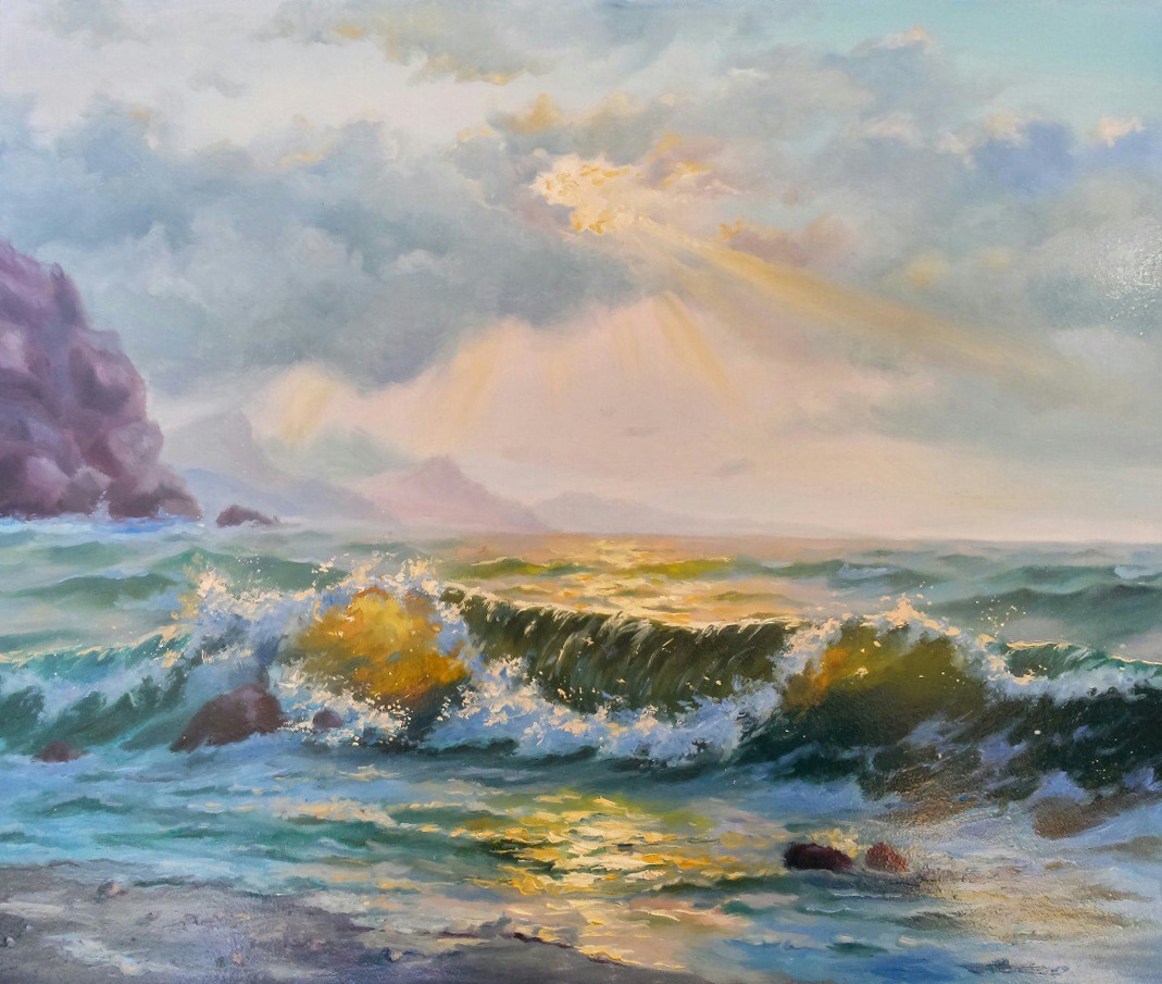 Evening Waves: My Oil Painting on Canvas