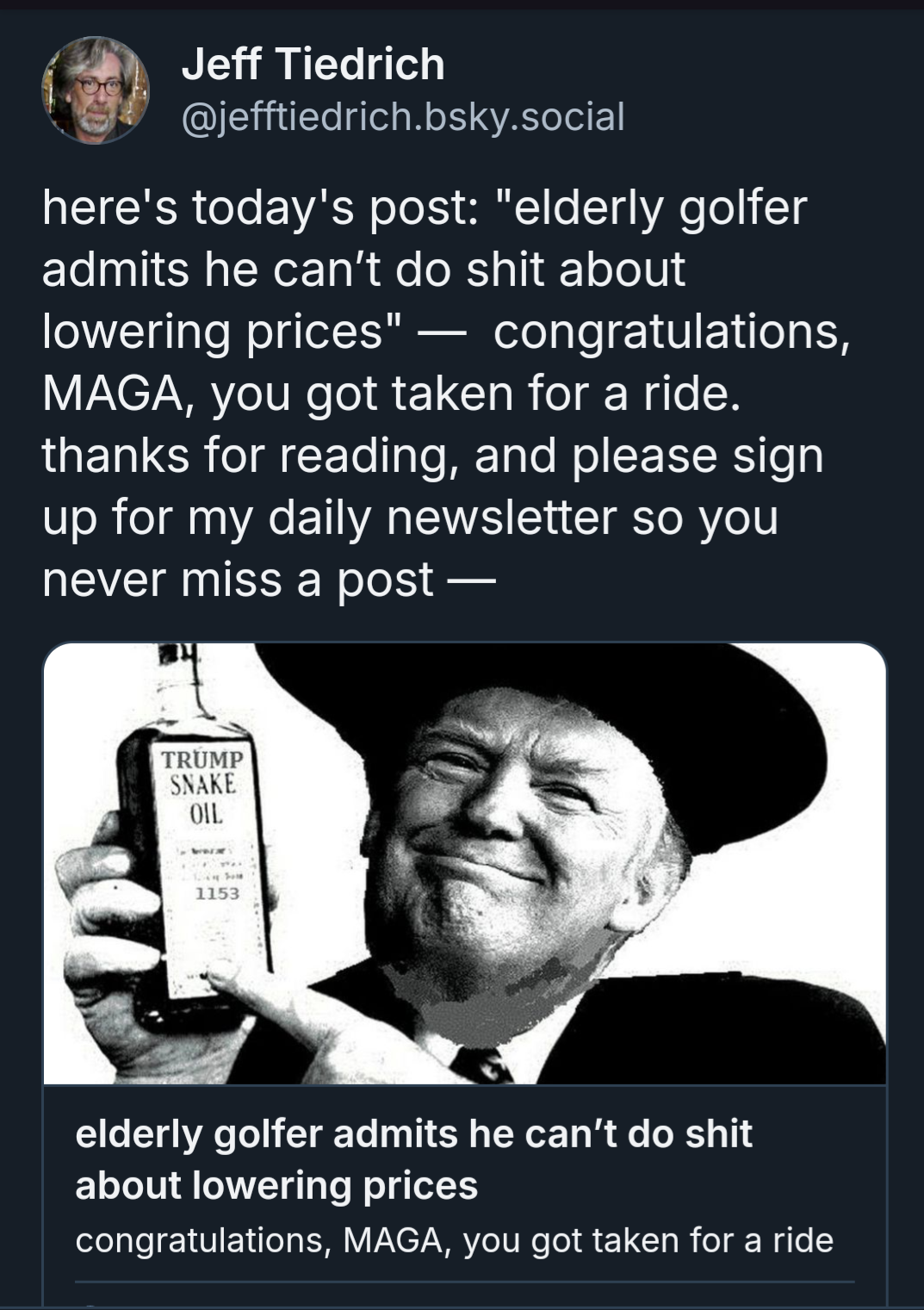 The Trump Snake Oil Saga