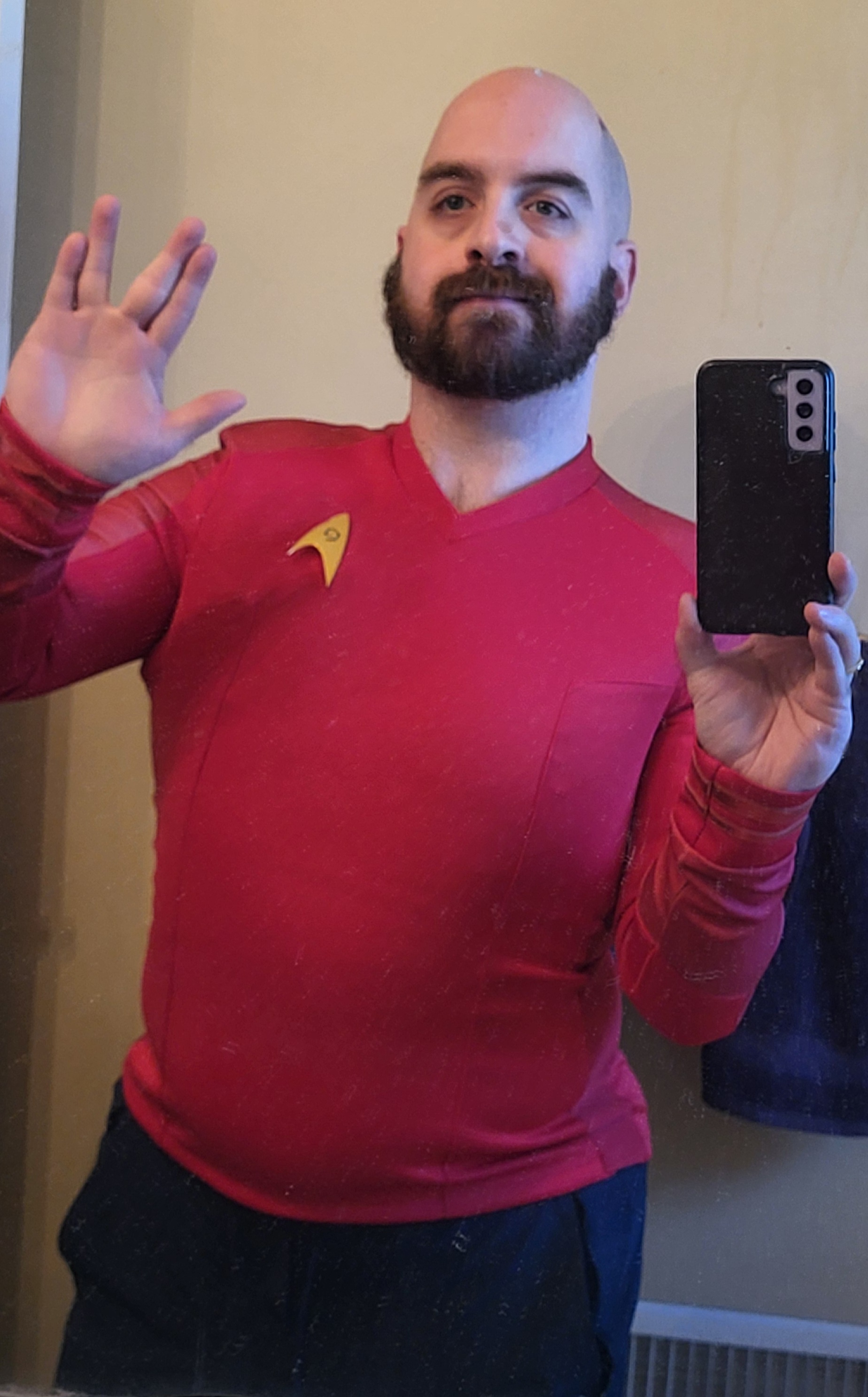 I'm a Red Shirt from Strange New Worlds! My Sleeves Say I'm a Lt. Commander!