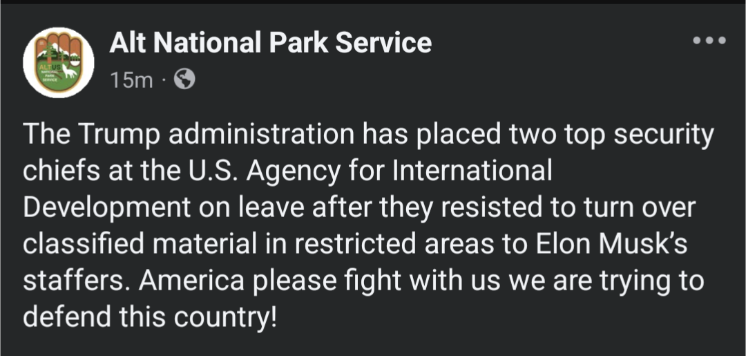 Concerning Posts from the Alternative National Parks Service