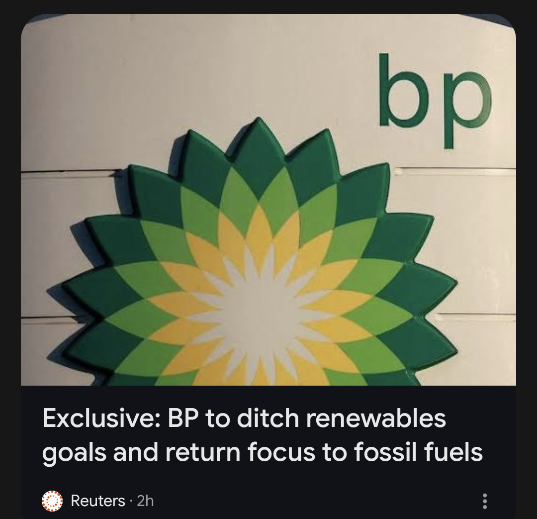 Fossil fuels dropping the act now that villainy is back in style.