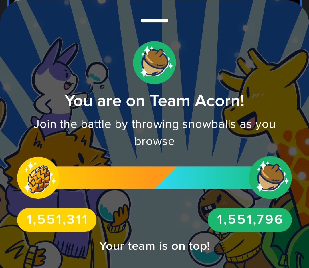 It's a close race! Keep going, little acorn!