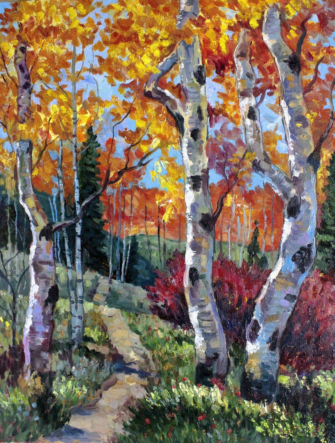 Golden Trees: My Vibrant Oil Painting on Canvas