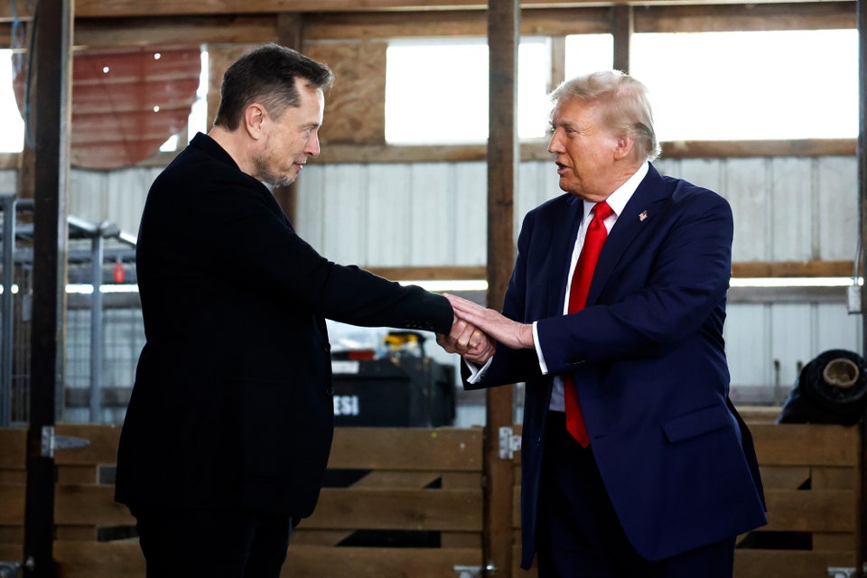 Elon Musk as President getting his ring kissed by the six-time bankrupt Donald Trump.