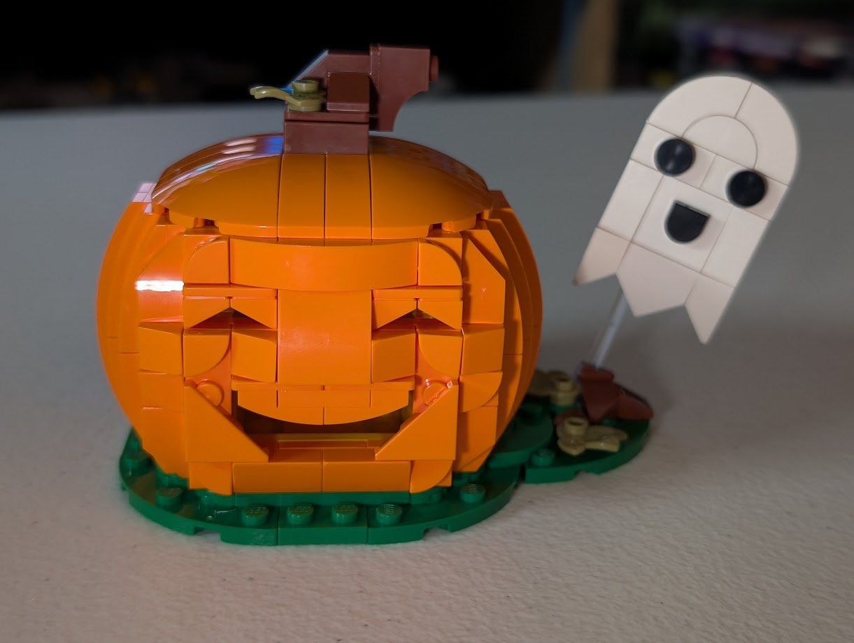 I crafted this Lego pumpkin, but it’s looking a bit washed out