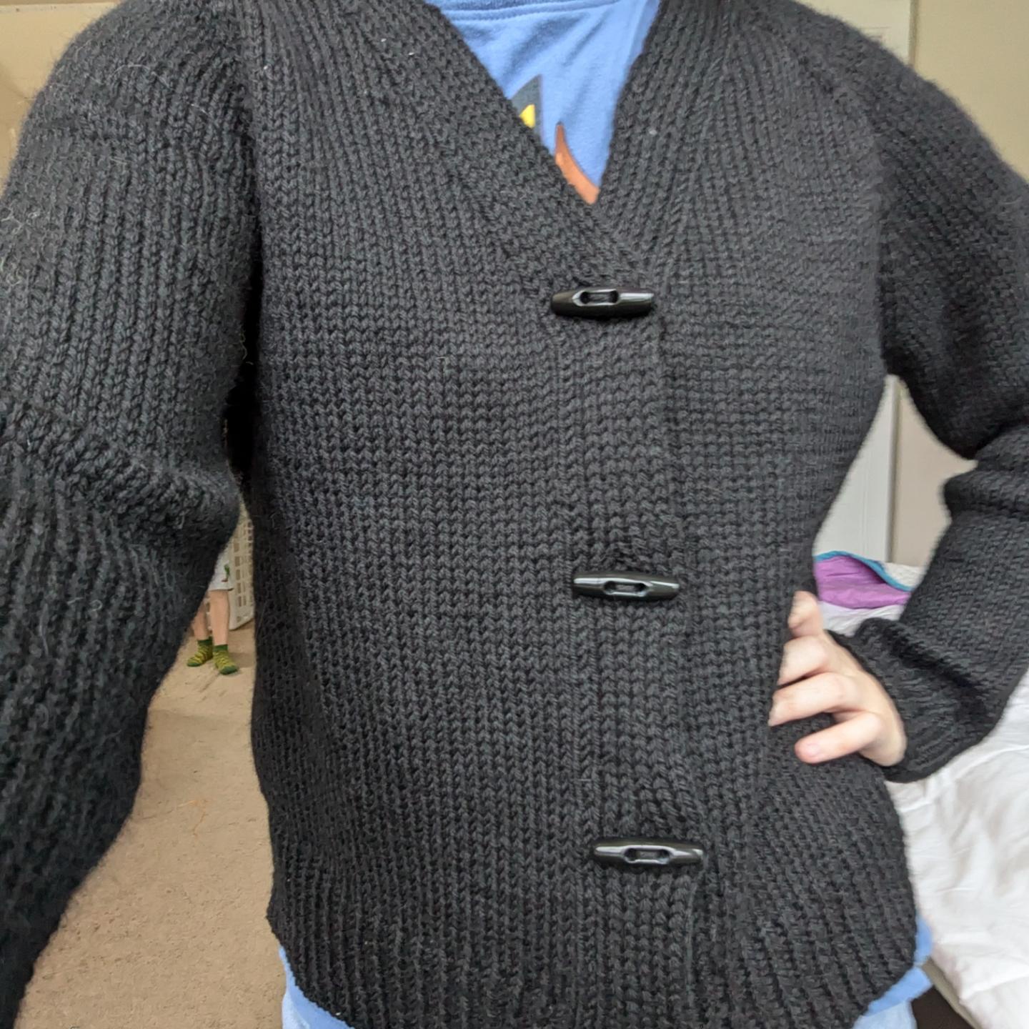 My Recent Knitting Creations: A Cardigan, a Sweater Remake, and an Emotional Support Chicken