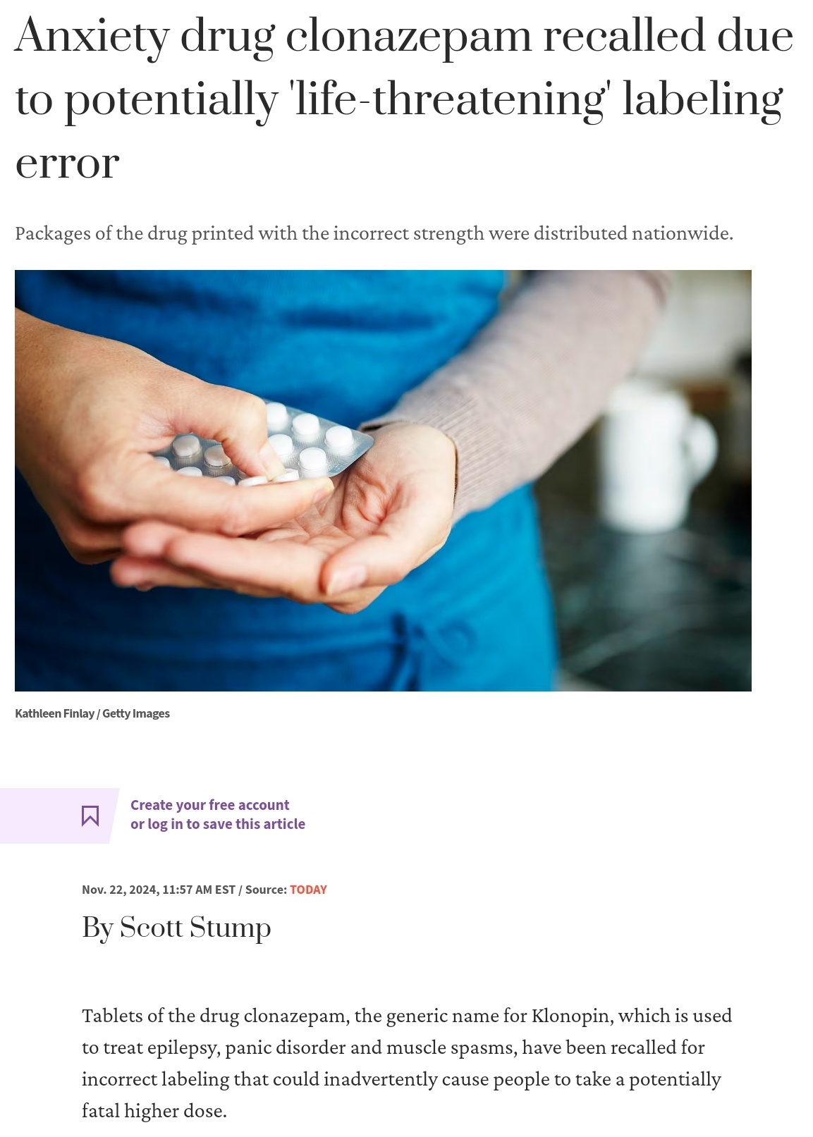 Urgent Recall: Anxiety Medication Clonazepam Due to Serious Labeling Error