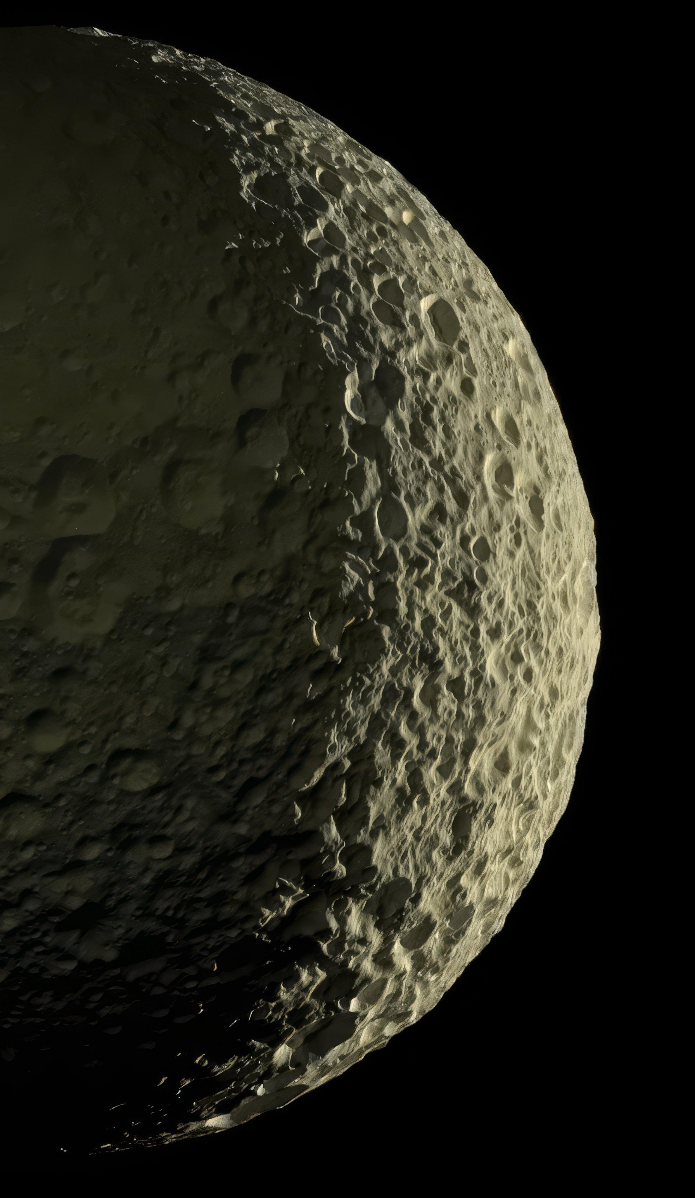 The Most Crystal Clear Image Ever of Mimas, Saturn's Enigmatic Moon
