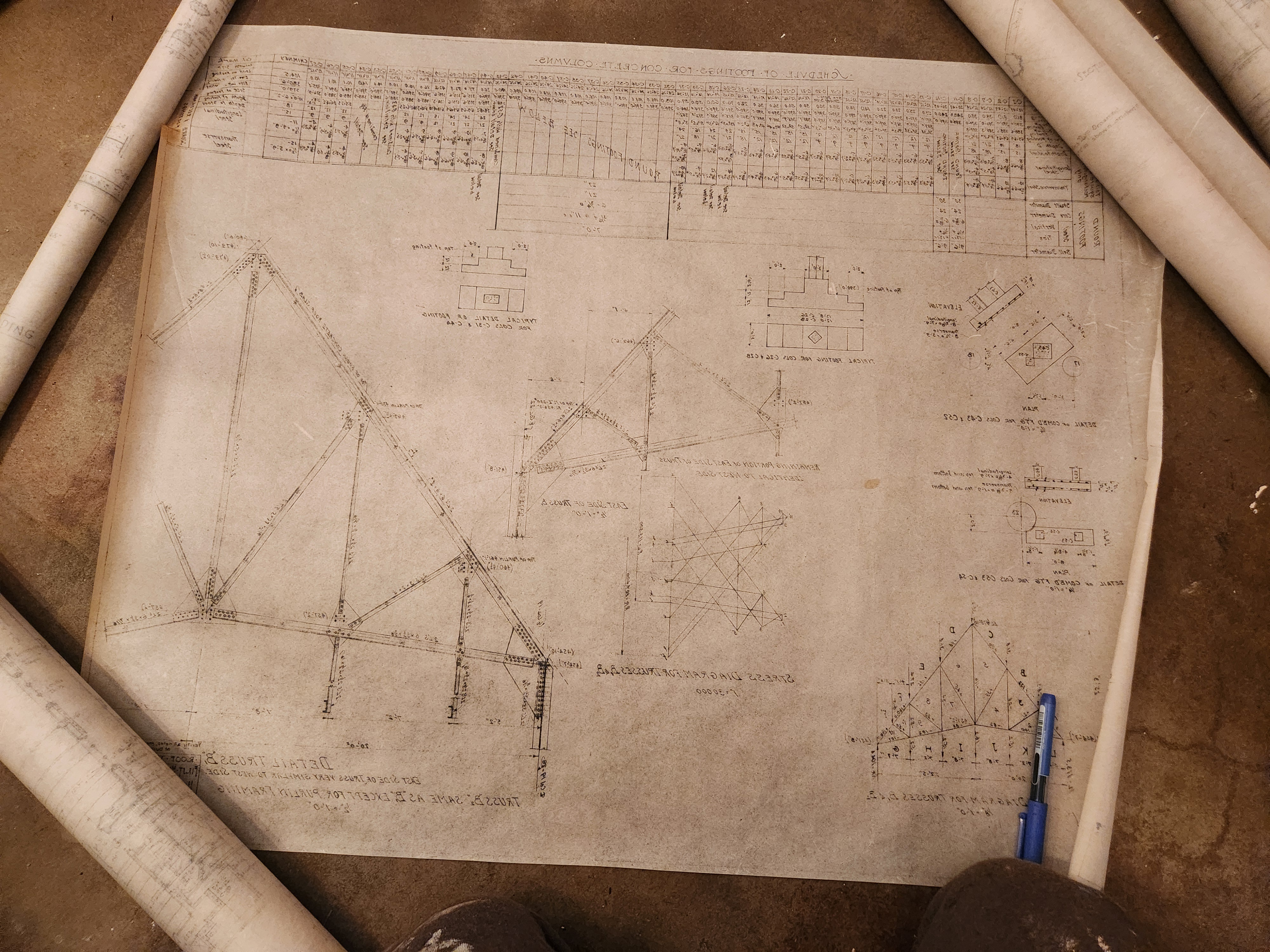 Historic blueprints from a 1928 church