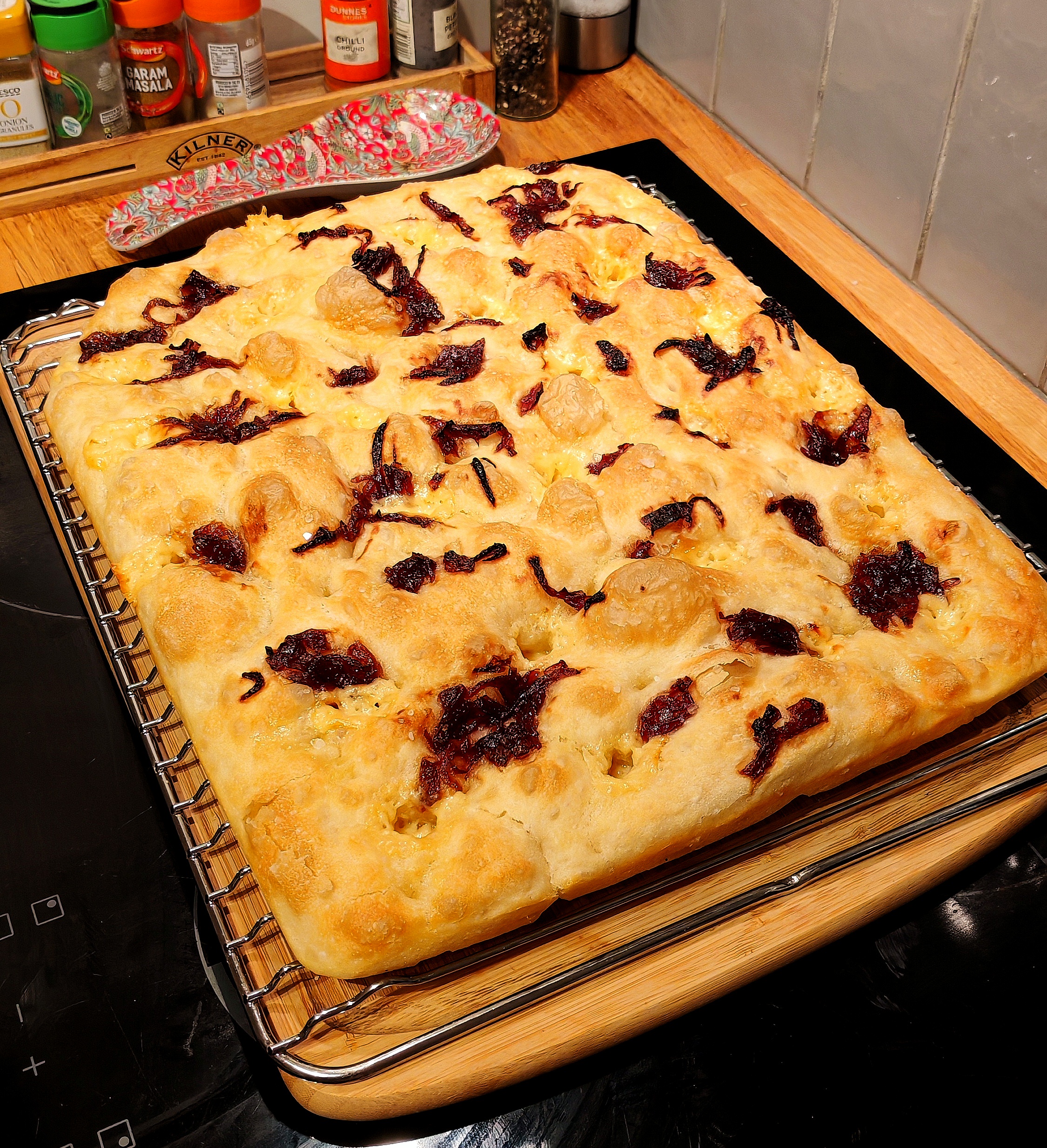 Delicious Homemade Focaccia with Caramelized Onions and Cheddar